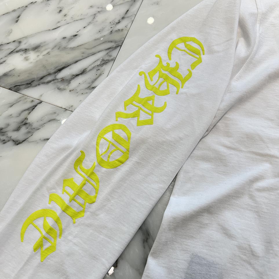 CHROME HEARTS Old English Neck Logo Neon Yellow Long Sleeve Tee Size L クロムハーツ オールドイングリッシュネックロゴネオンイエローロングスリーブTシャツ サイズL