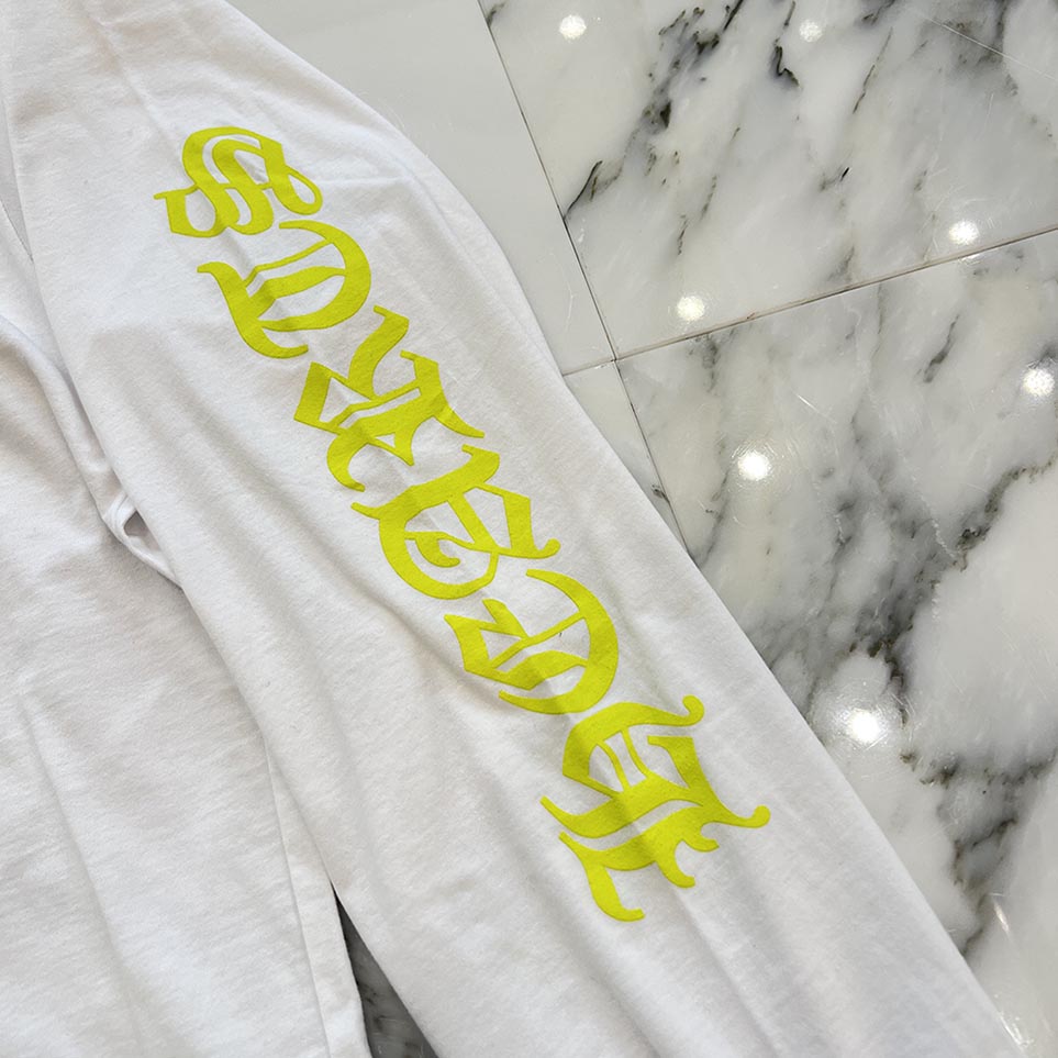 クロムハーツ ロンティ イエロー CHROME HEARTS Old English Neck Logo Neon Yellow Long Sleeve Tee