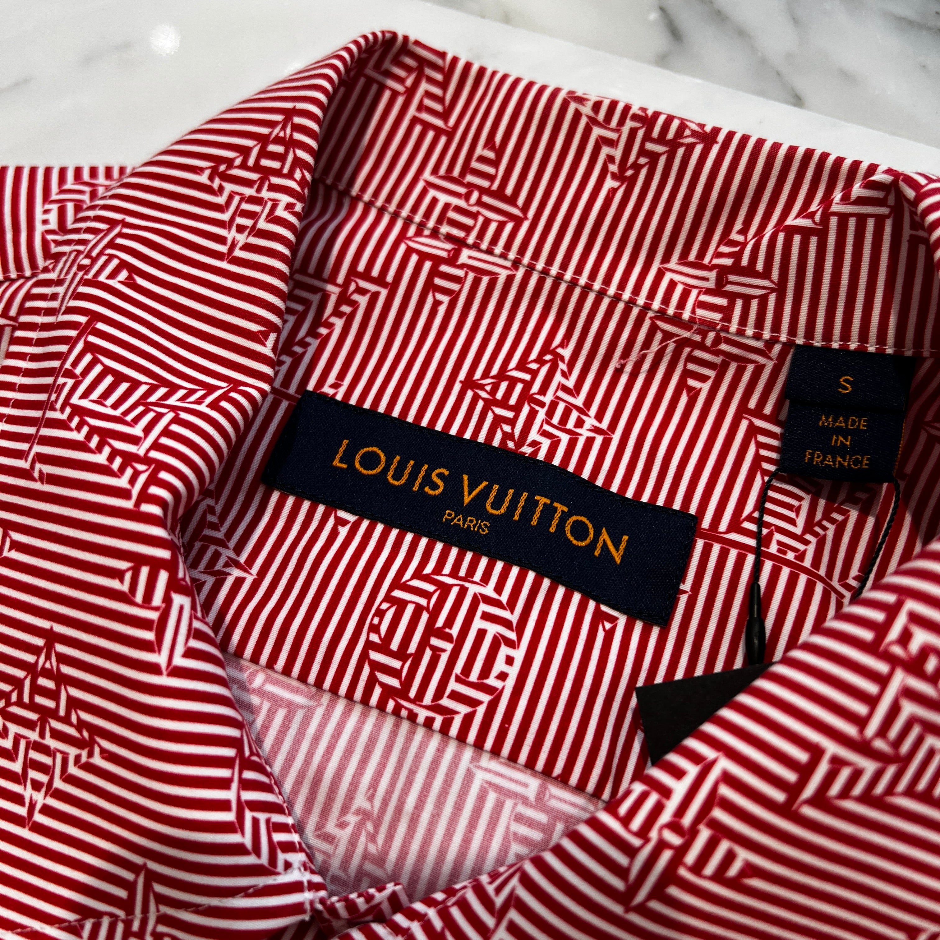 LOUIS VUITTON 2023SS Signature Stripe Monogram Short Sleeve Shirt HOS53W Size S ルイヴィトン シグネチャーストライプ モノグラム 半袖シャツ サイズS
