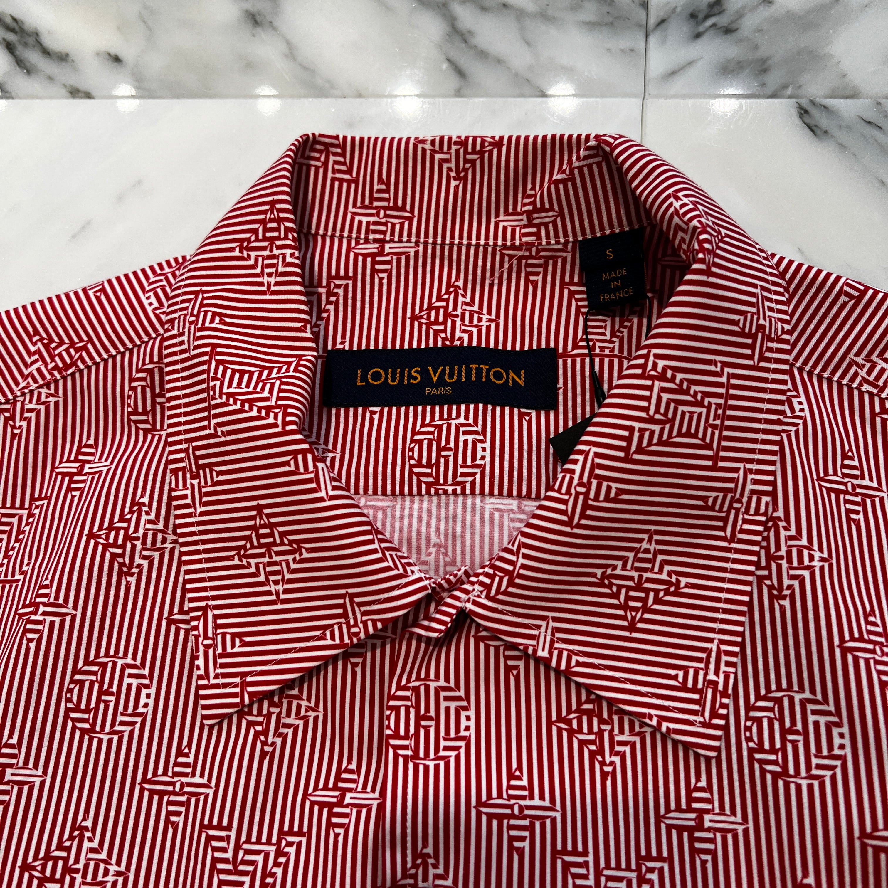 LOUIS VUITTON 2023SS Signature Stripe Monogram Short Sleeve Shirt HOS53W Size S ルイヴィトン シグネチャーストライプ モノグラム 半袖シャツ サイズS