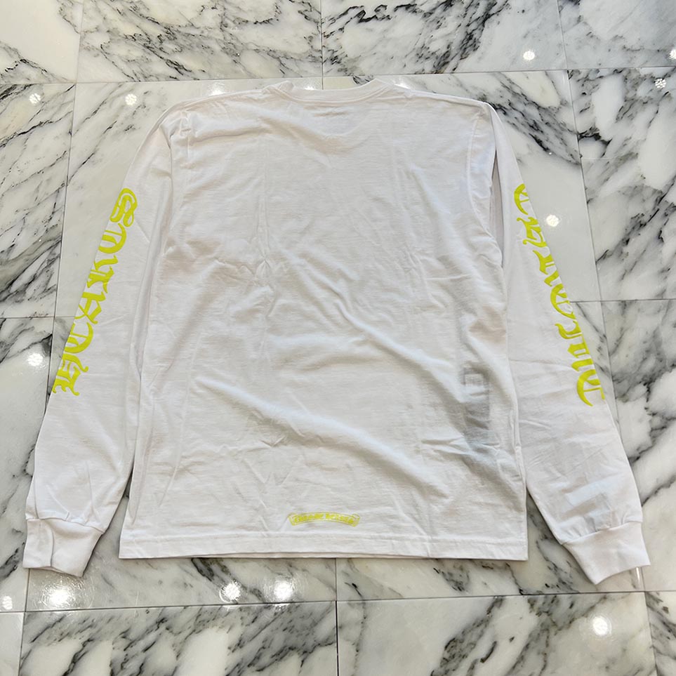 CHROME HEARTS Old English Neck Logo Neon Yellow Long Sleeve Tee Size L クロムハーツ オールドイングリッシュネックロゴネオンイエローロングスリーブTシャツ サイズL