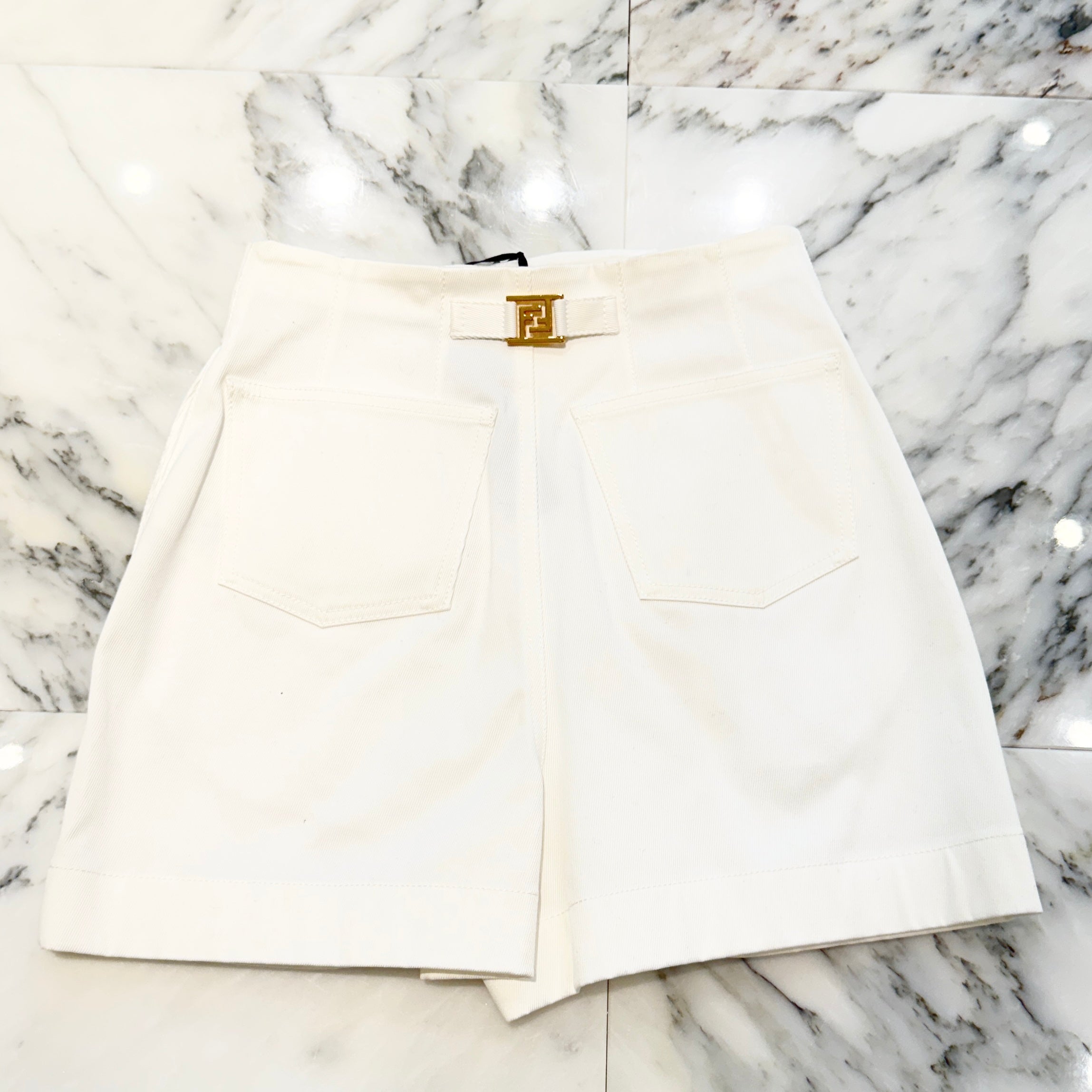 FENDI 2023AW FD Gold Emblem Cotton Pantalon Shorts FLP766 AK6E Size 38 フェンディ FDゴールドエンブレム コットン パンタロンショーツ サイズ38