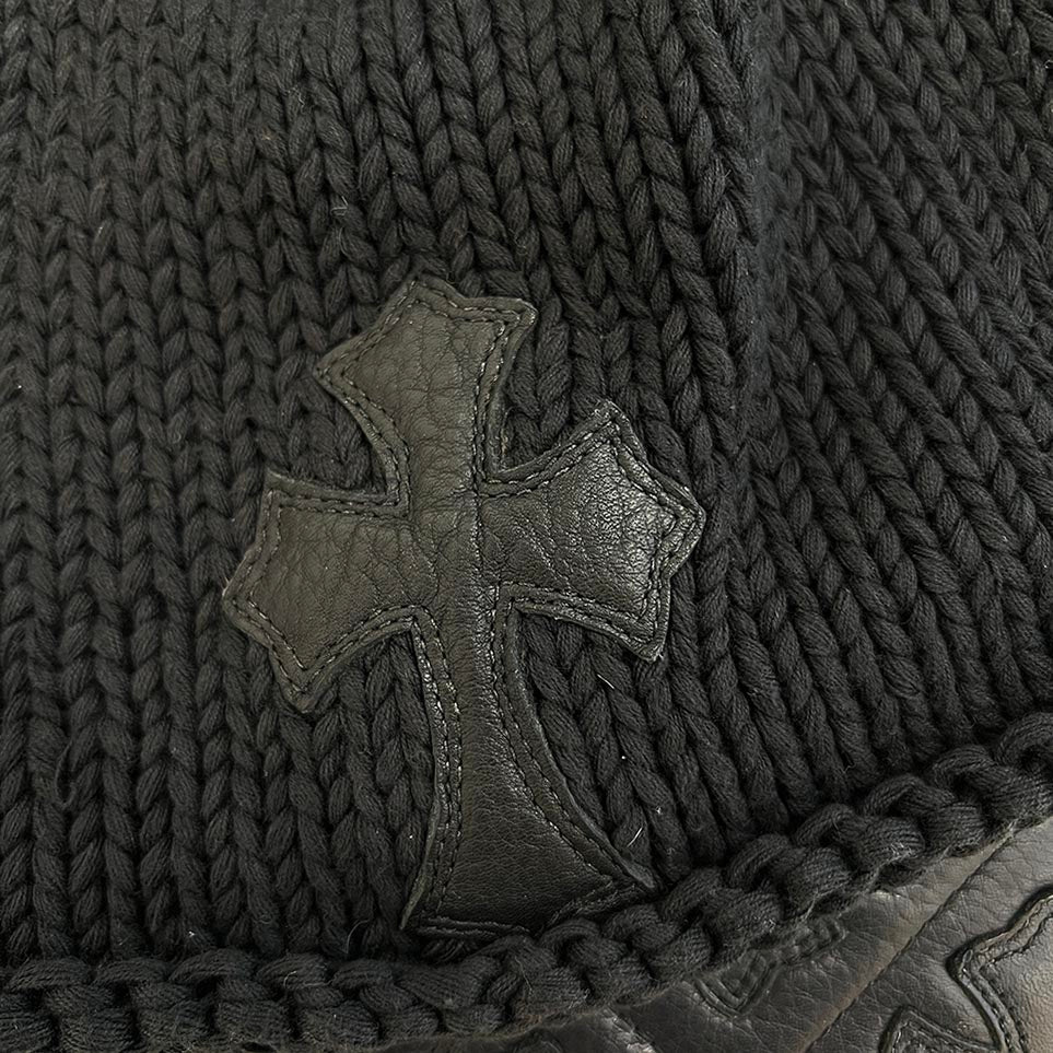 CHROME HEARTS Cashmere Leather 1 Cross Patch Beanie クロムハーツ