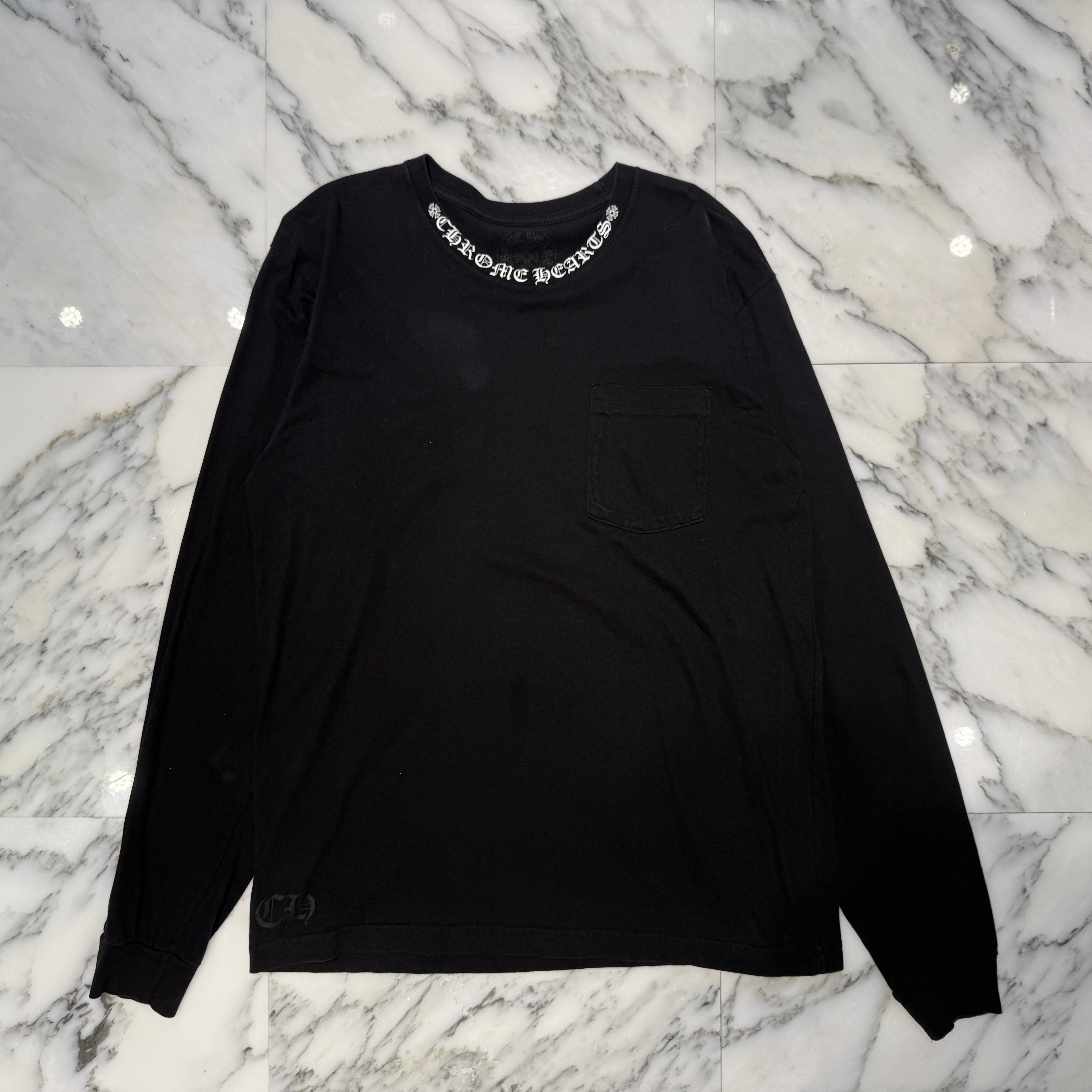 CHROME HEARTS Neck Logo Floral Cross Horseshoe Long Sleeve Tee Size L クロムハーツ ネックロゴ フローラルクロス ホースシュー ロングスリーブTシャツ サイズL