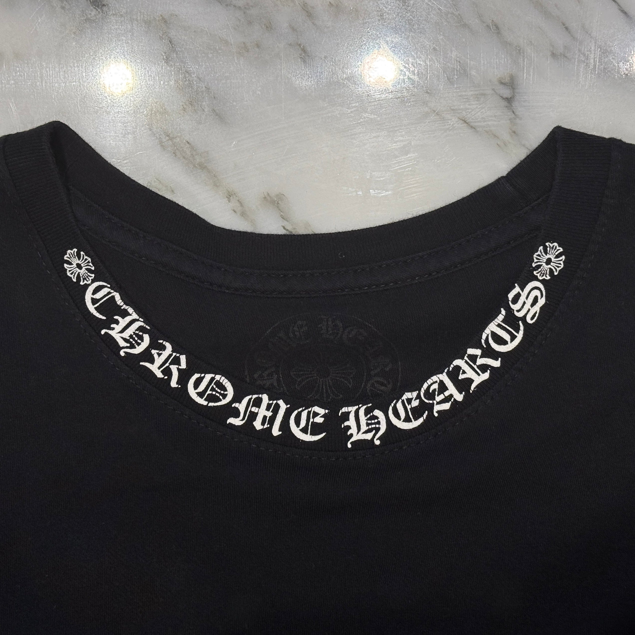 CHROME HEARTS Neck Logo Floral Cross Horseshoe Long Sleeve Tee Size L クロムハーツ ネックロゴ フローラルクロス ホースシュー ロングスリーブTシャツ サイズL