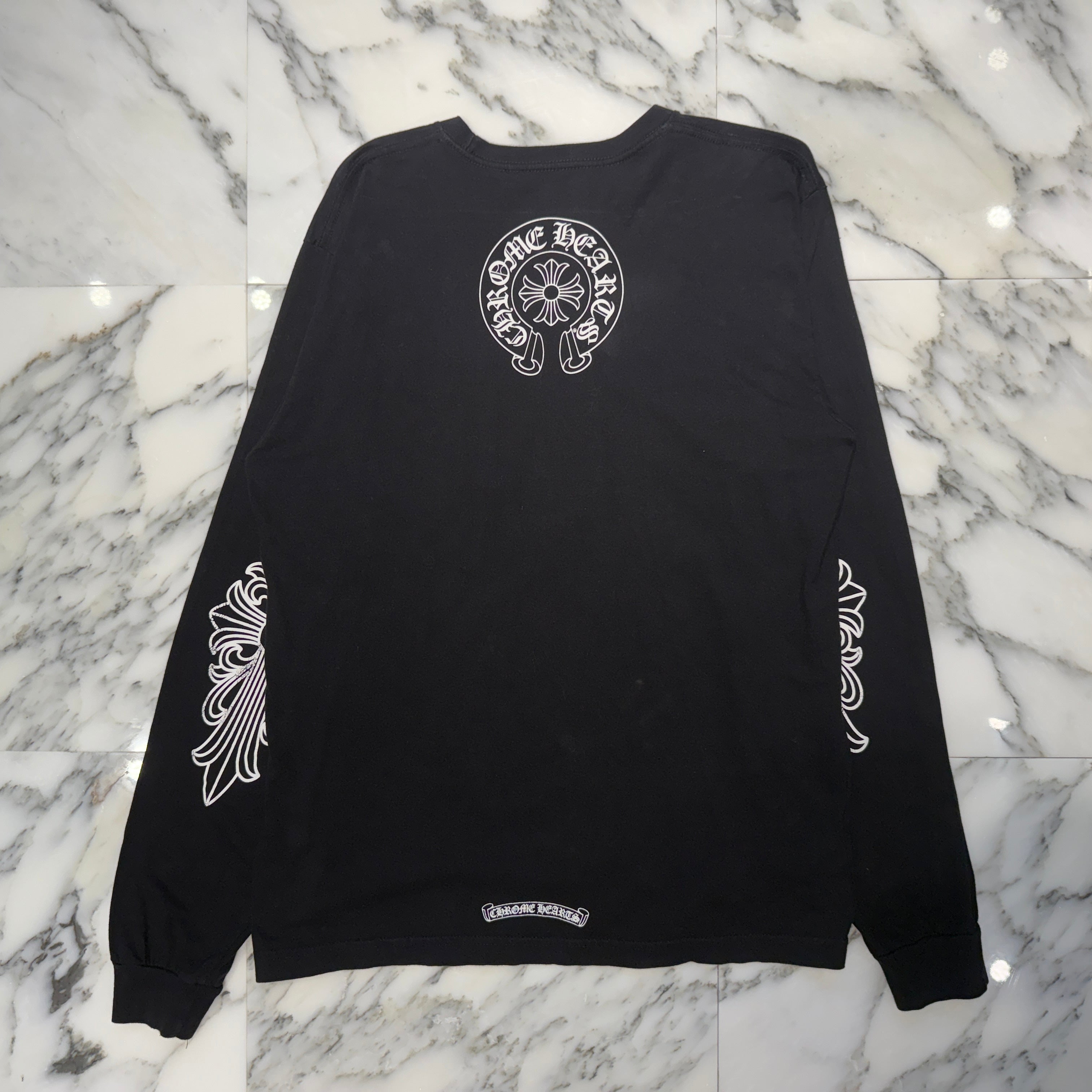 CHROME HEARTS Neck Logo Floral Cross Horseshoe Long Sleeve Tee Size L クロムハーツ ネックロゴ フローラルクロス ホースシュー ロングスリーブTシャツ サイズL