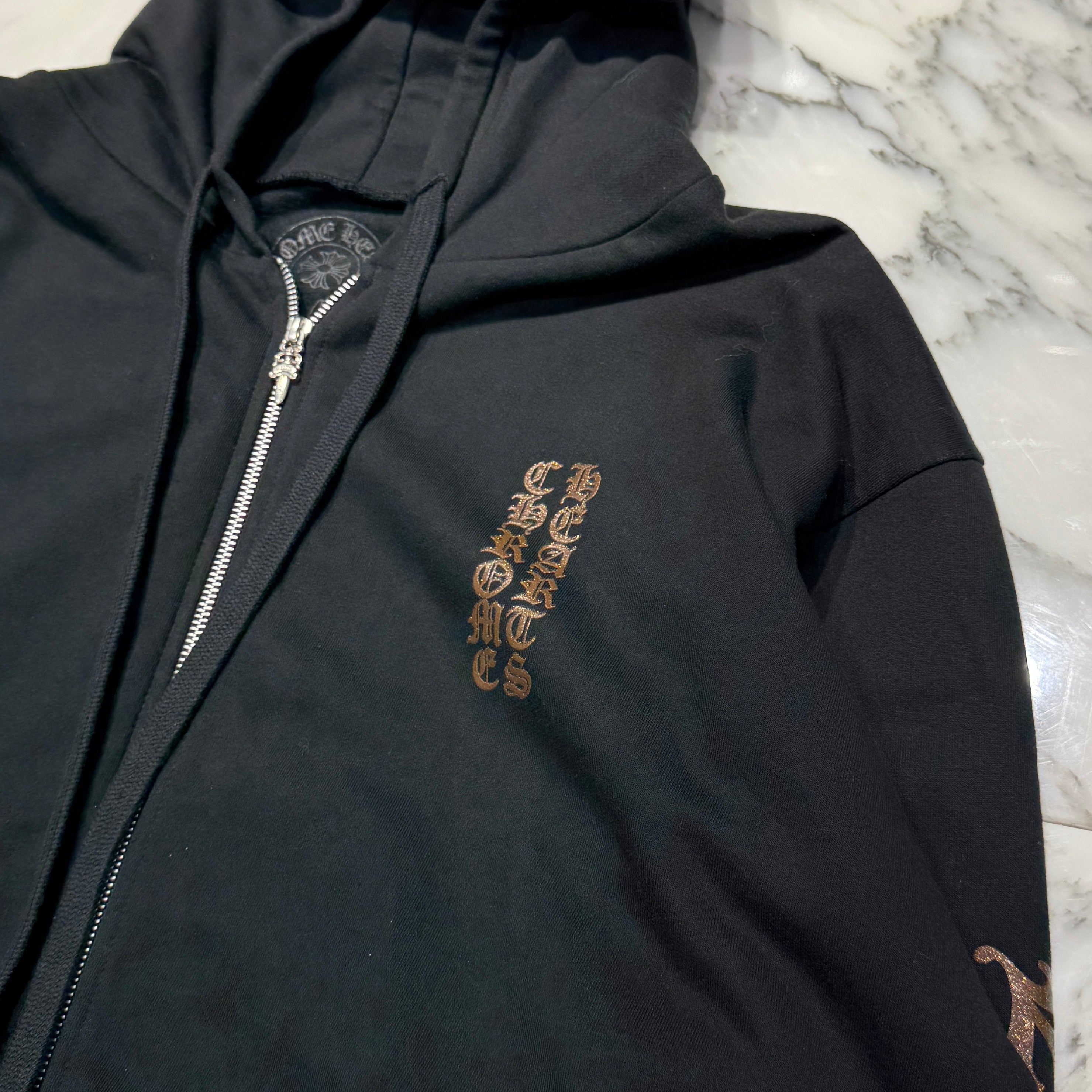 CHROME HEARTS 1998 Vertical Logo Glitter Zip Up Hoodie Size XL クロムハーツ 1998 ヴァーティカルロゴ グリッタージップアップフーディ サイズXL