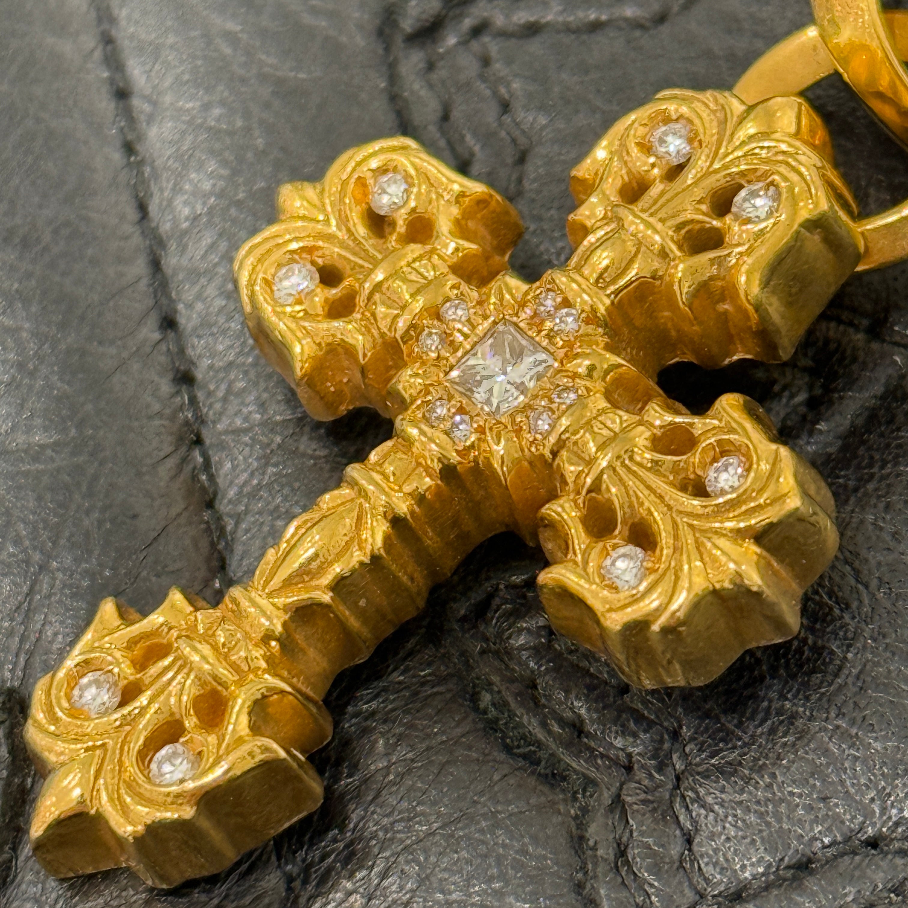 CHROME HEARTS 22K Filig Cross-XSM P D Pendant Top クロムハーツ 22K フィリグリークロスXS PAVEダイヤ ゴールド ペンダントトップ