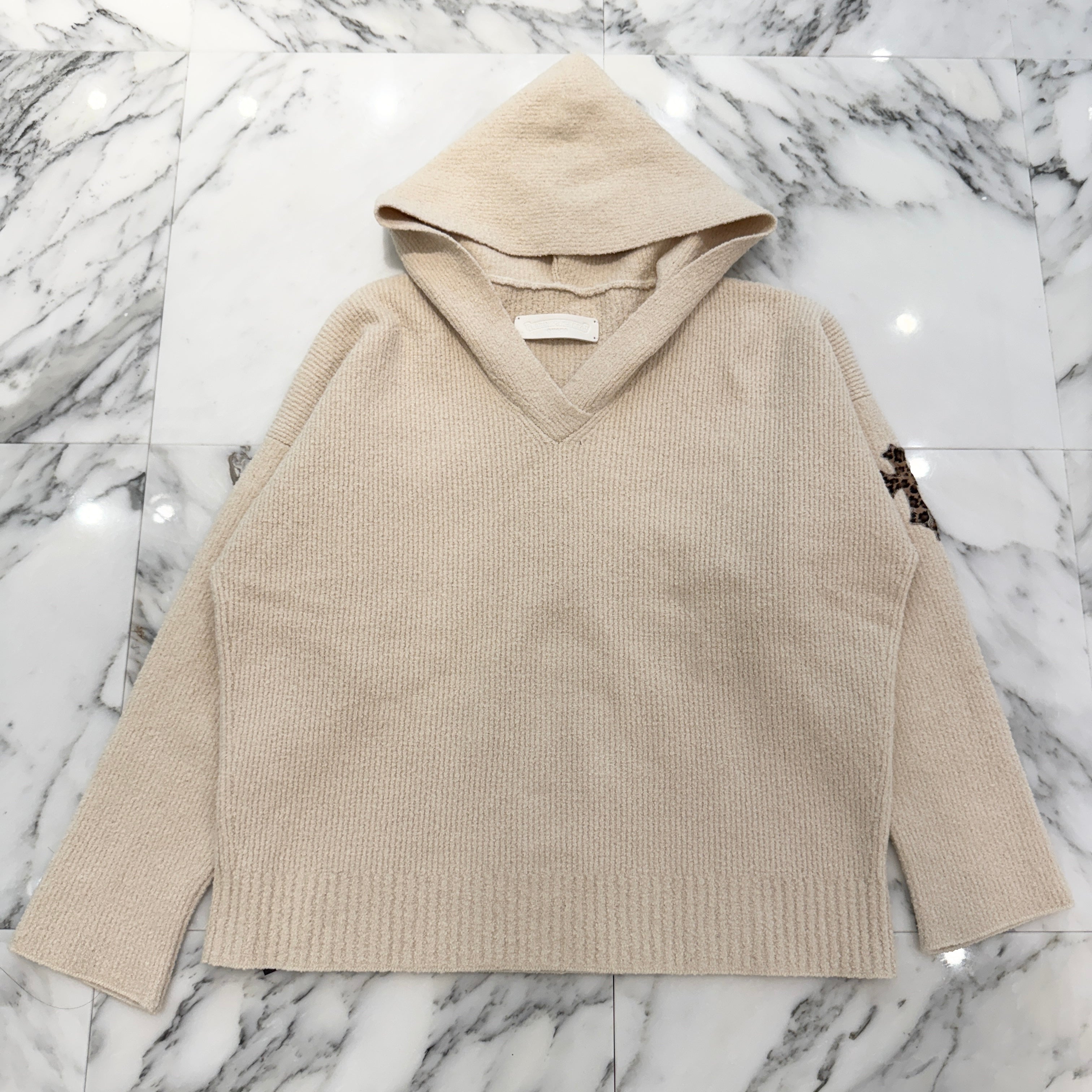 CHROME HEARTS YNOT Leopard Harako Leather Cross Patch Knit Pullover Hoodie Size M/L クロムハーツ ワイノット レオパード ハラコレザー クロスパッチ ニット プルオーバーフーディー サイズM/L