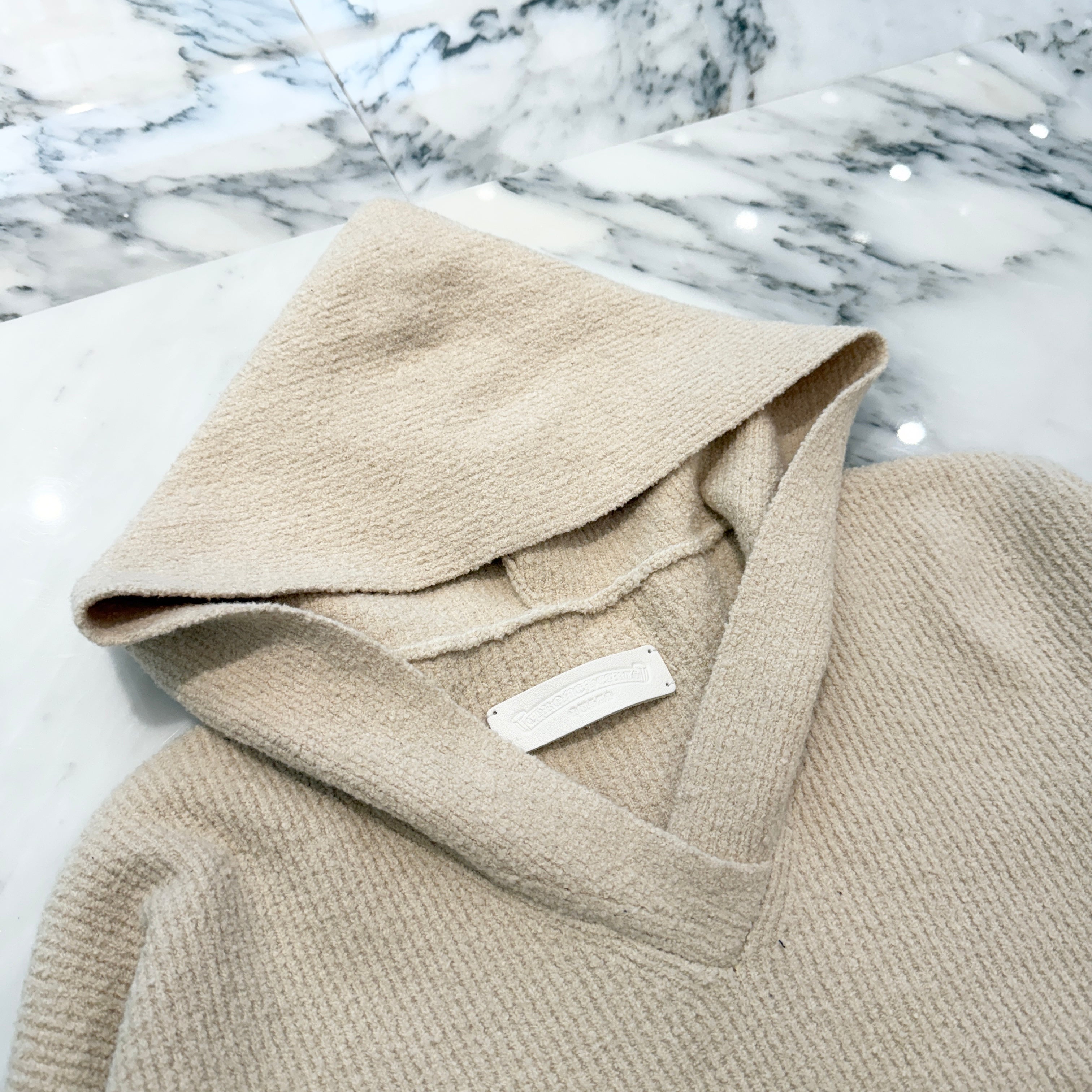 CHROME HEARTS YNOT Leopard Harako Leather Cross Patch Knit Pullover Hoodie Size S クロムハーツ ワイノット レオパード ハラコレザー クロスパッチ ニット プルオーバーフーディー サイズS