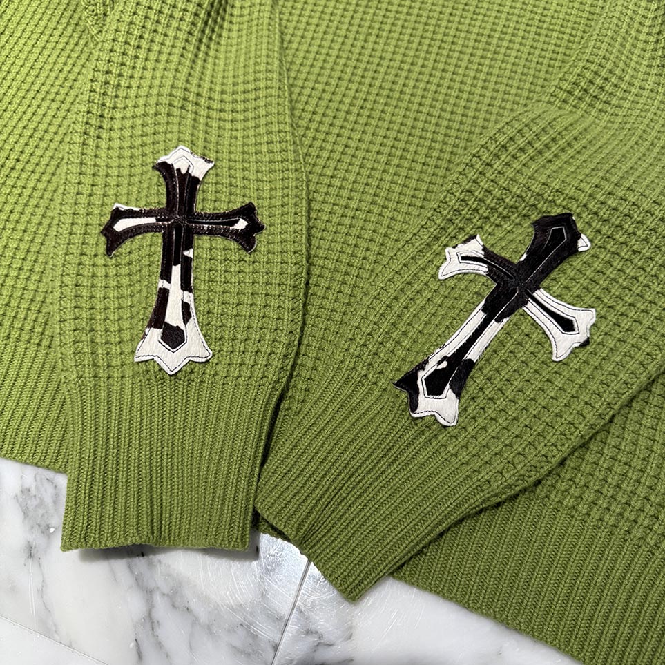 CHROME HEARTS YNOT Unborn Calf Cross Patch Cashmere Knit Sweater Size M クロムハーツ ワイノット ハラコクロスパッチ カシミヤ ニットセーター サイズM