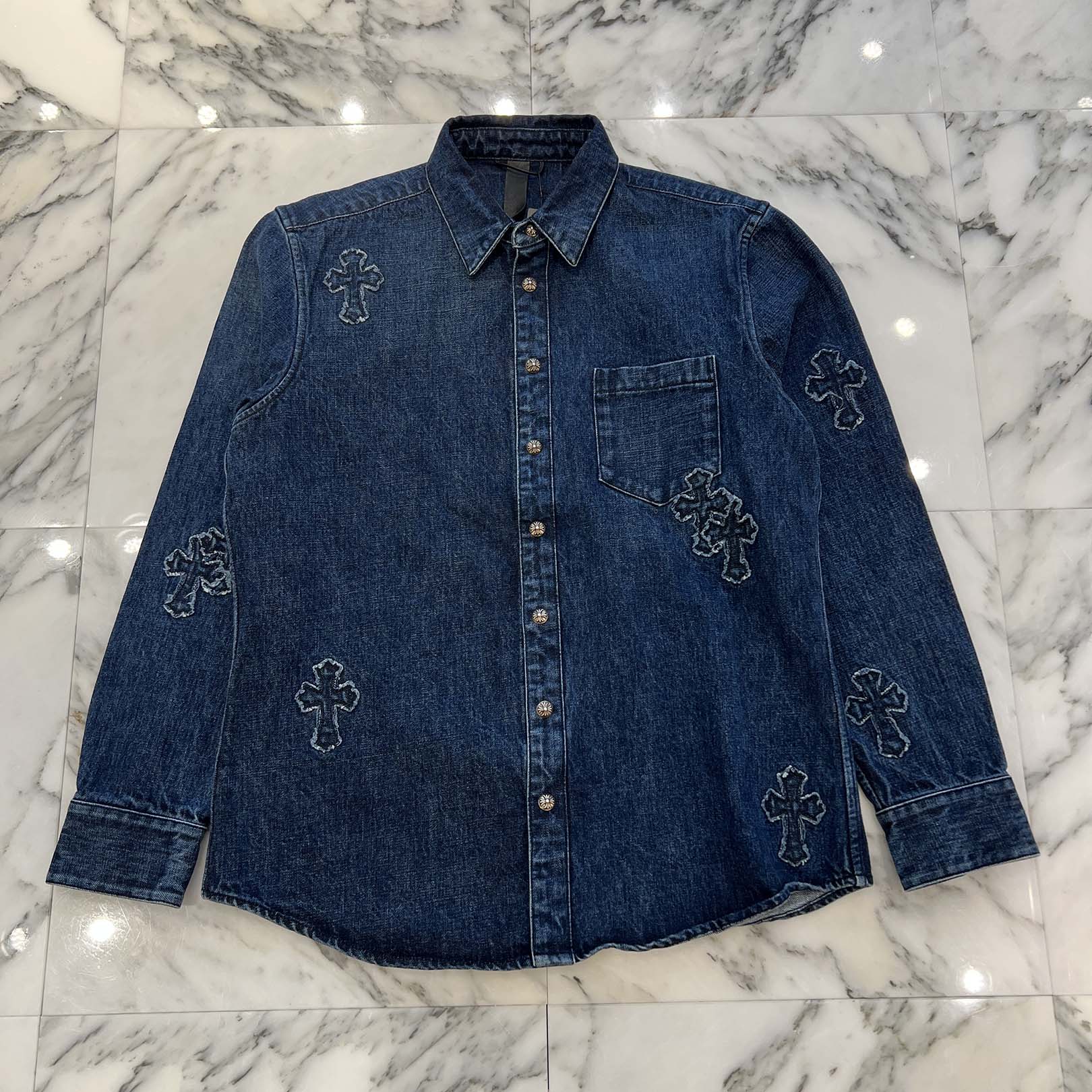 CHROME HEARTS YNOT Denim Cross Patch Shirt Jacket Size L クロム