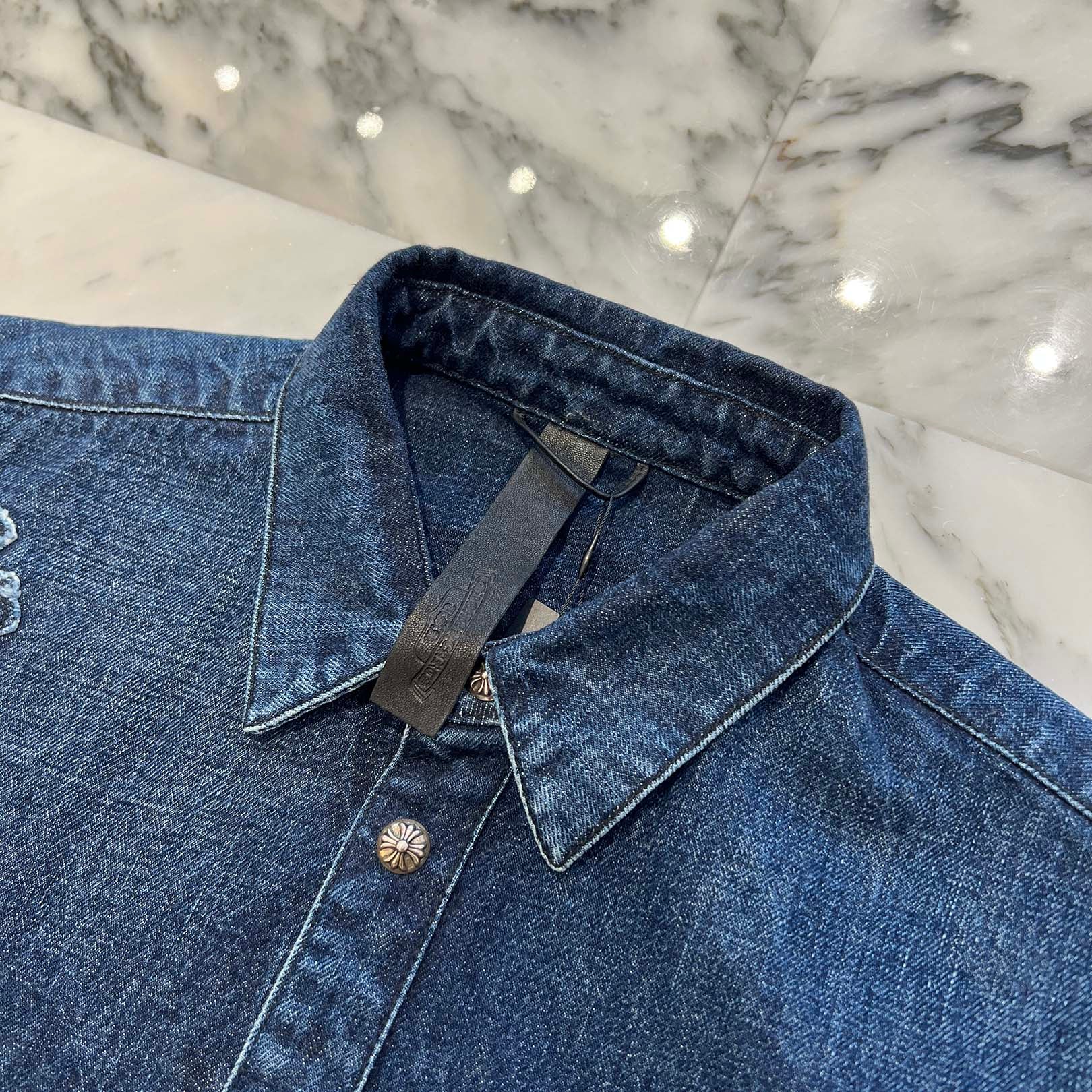 CHROME HEARTS YNOT Denim Cross Patch Shirt Jacket Size L クロムハーツ ワイノット デニムクロスパッチ シャツジャケット サイズL