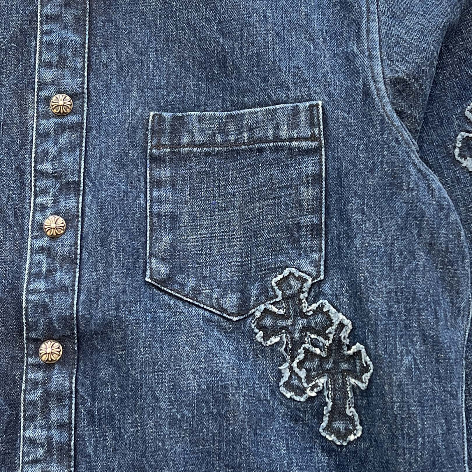 CHROME HEARTS YNOT Denim Cross Patch Shirt Jacket Size L クロムハーツ ワイノット デニムクロスパッチ シャツジャケット サイズL