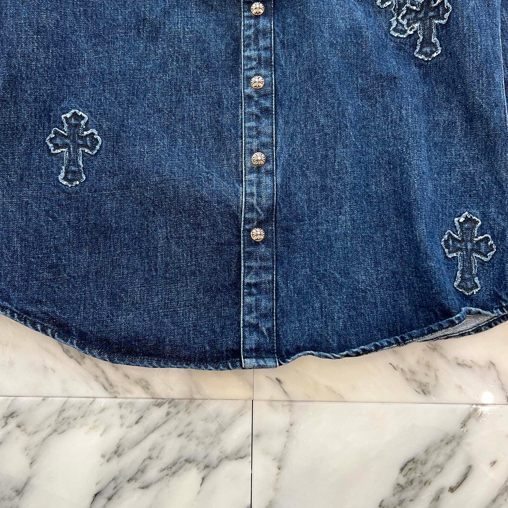 CHROME HEARTS YNOT Denim Cross Patch Shirt Jacket Size L クロムハーツ ワイノット デニムクロスパッチ シャツジャケット サイズL