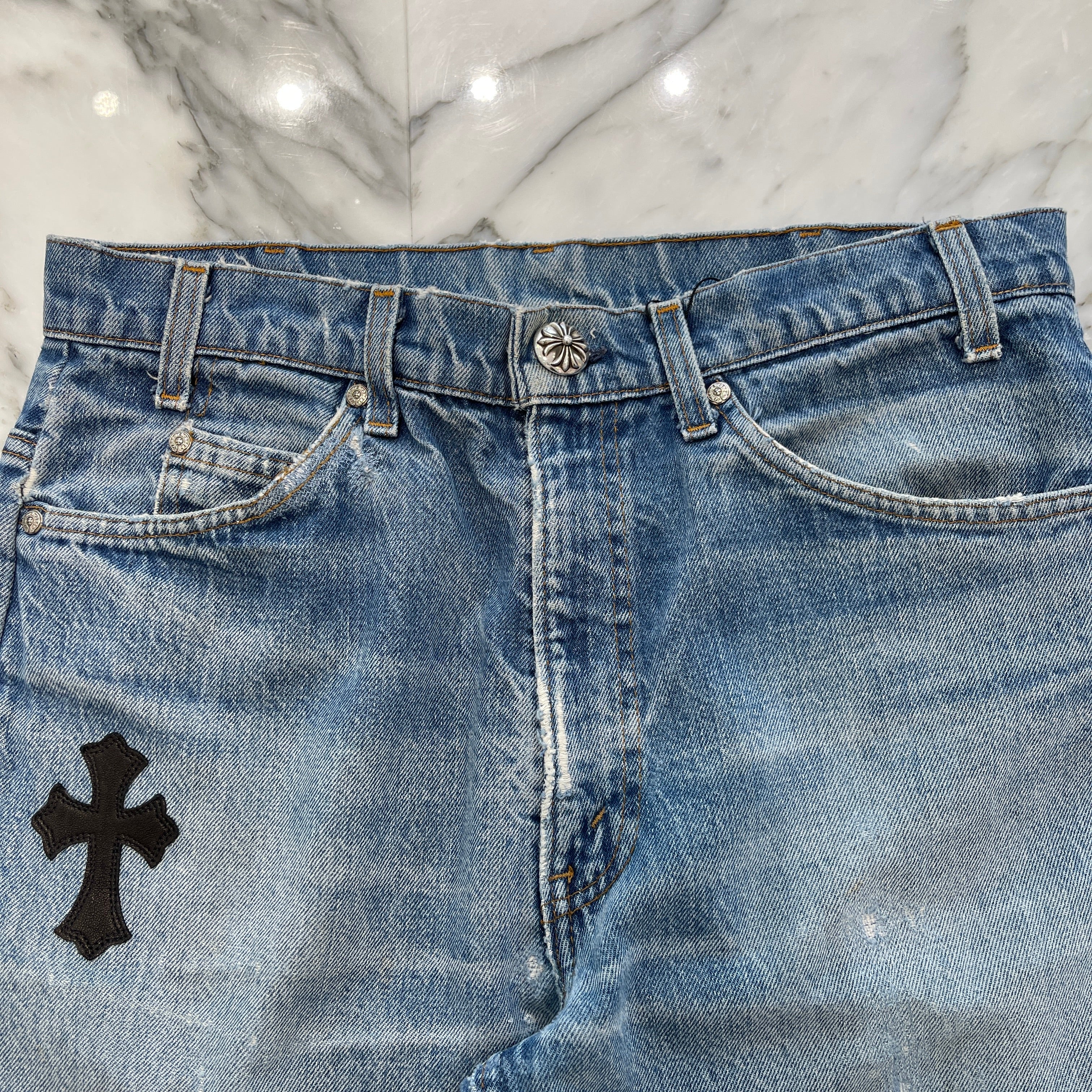 CHROME HEARTS × Levi's 517 VNTG Cross Leather Patch Jeans Size 33