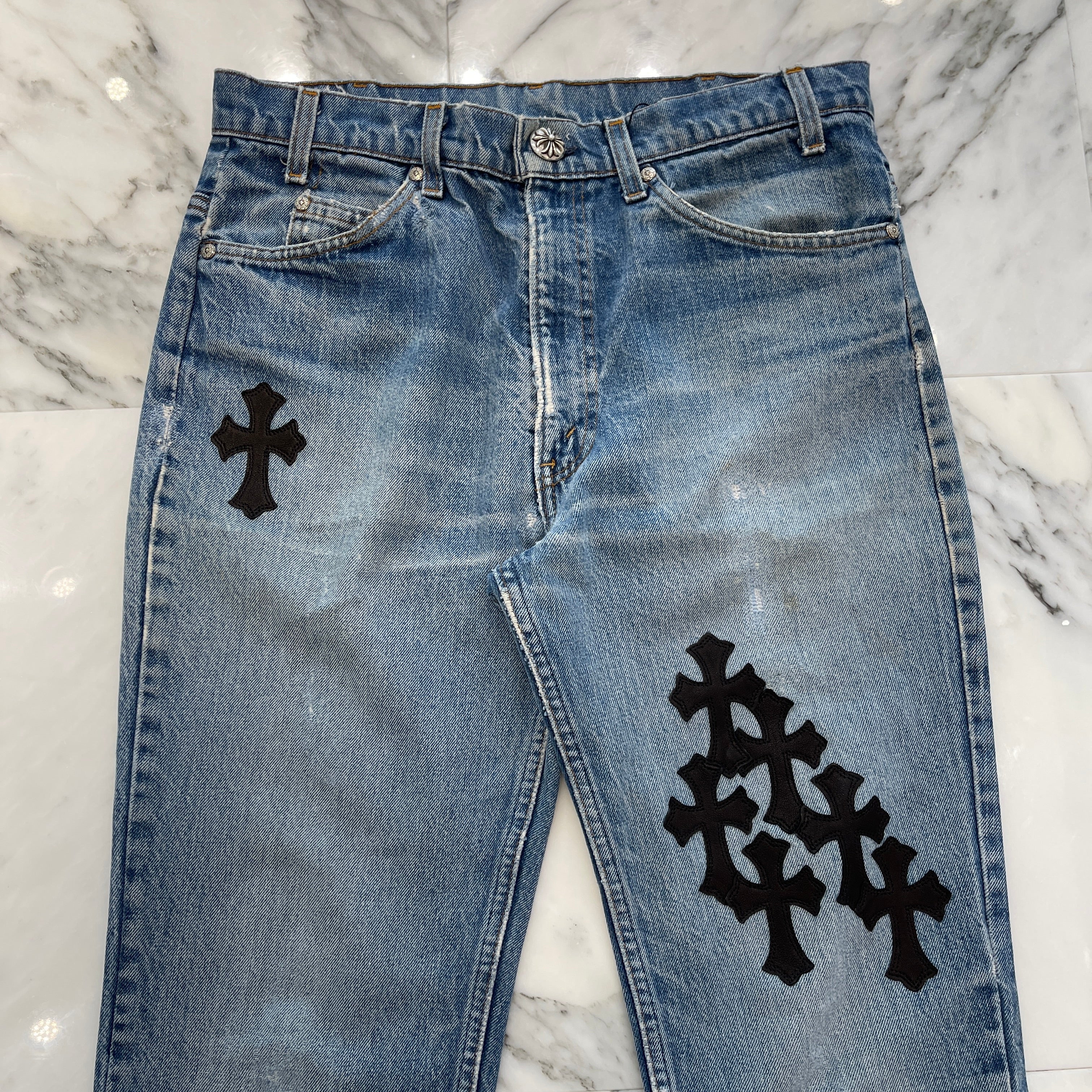 CHROME HEARTS × Levi's 517 VNTG Cross Leather Patch Jeans Size 33