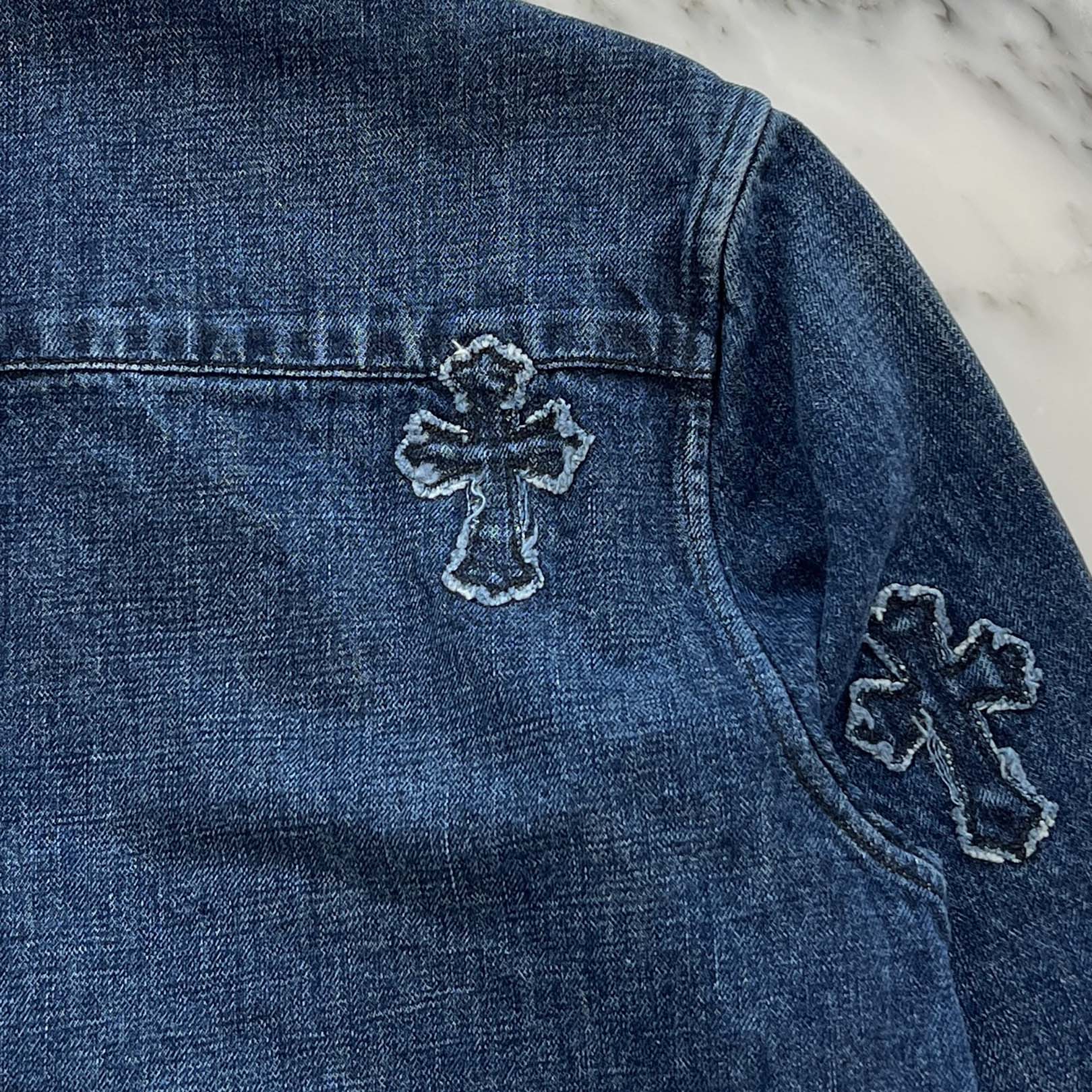 CHROME HEARTS YNOT Denim Cross Patch Shirt Jacket Size L クロムハーツ ワイノット デニムクロスパッチ シャツジャケット サイズL