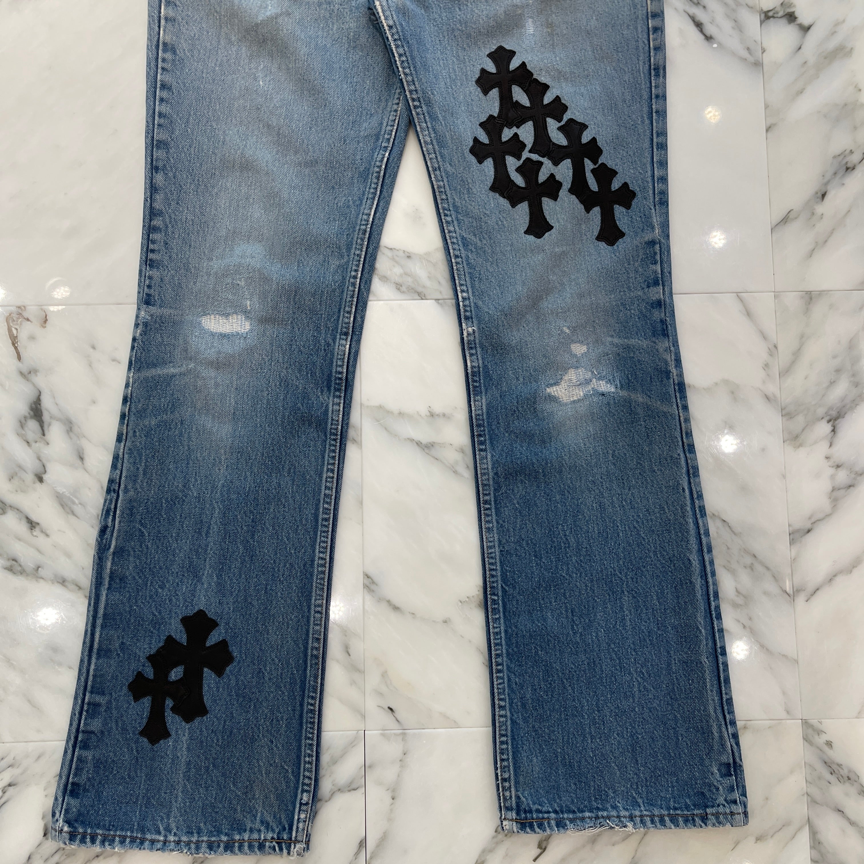 CHROME HEARTS × Levi's 517 VNTG Cross Leather Patch Jeans Size 33