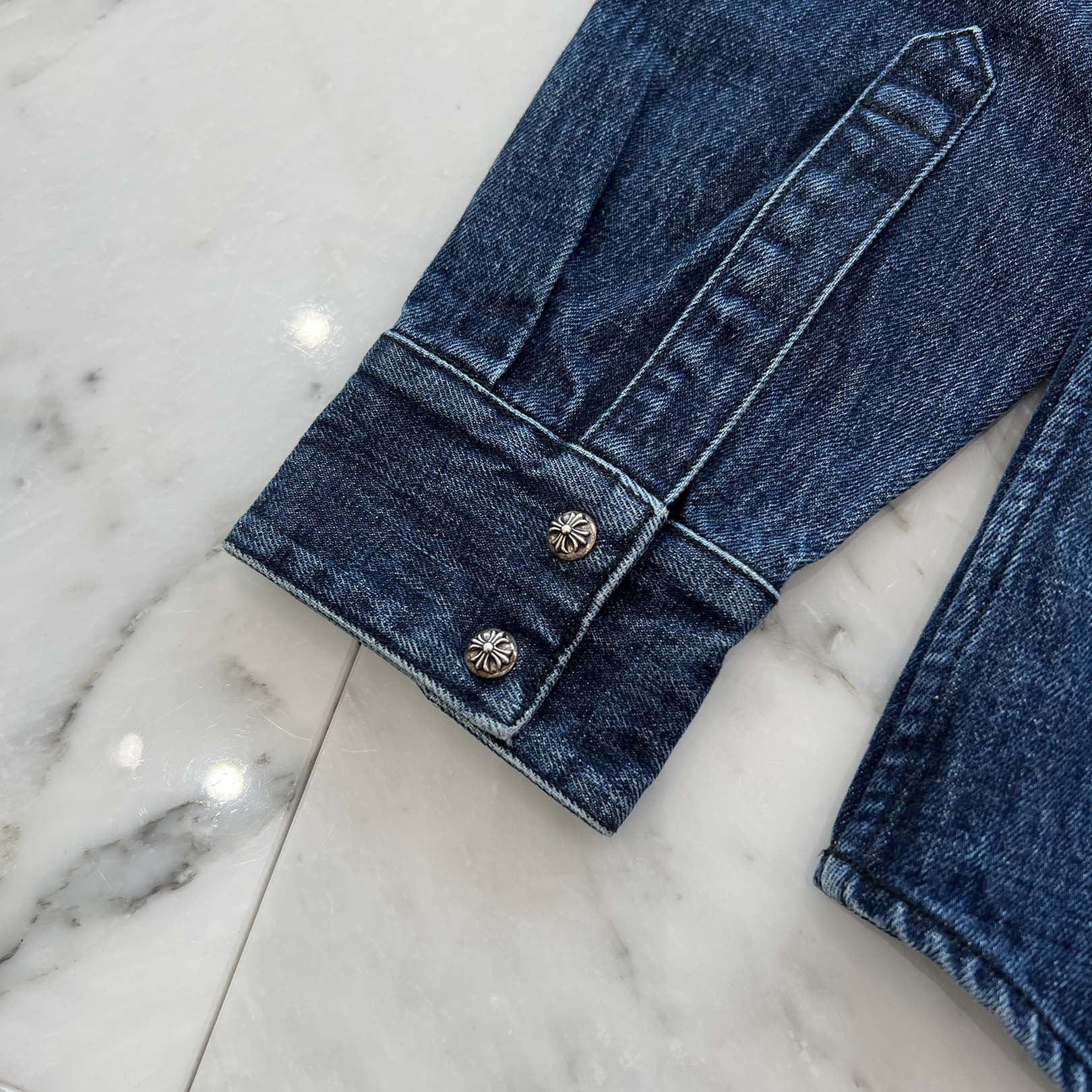 CHROME HEARTS YNOT Denim Cross Patch Shirt Jacket Size L クロムハーツ ワイノット デニムクロスパッチ シャツジャケット サイズL