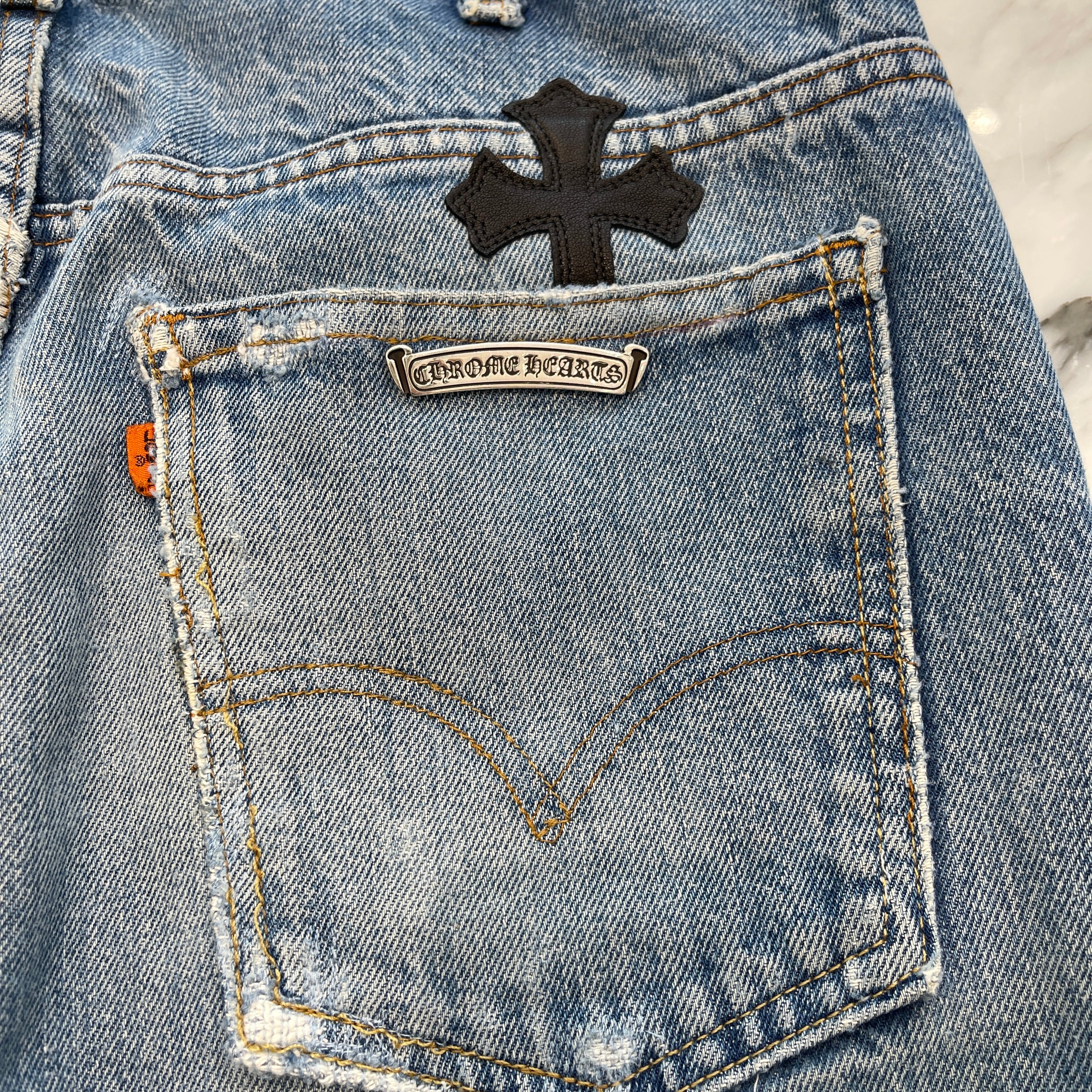 CHROME HEARTS × Levi's 517 VNTG Cross Leather Patch Jeans Size 33