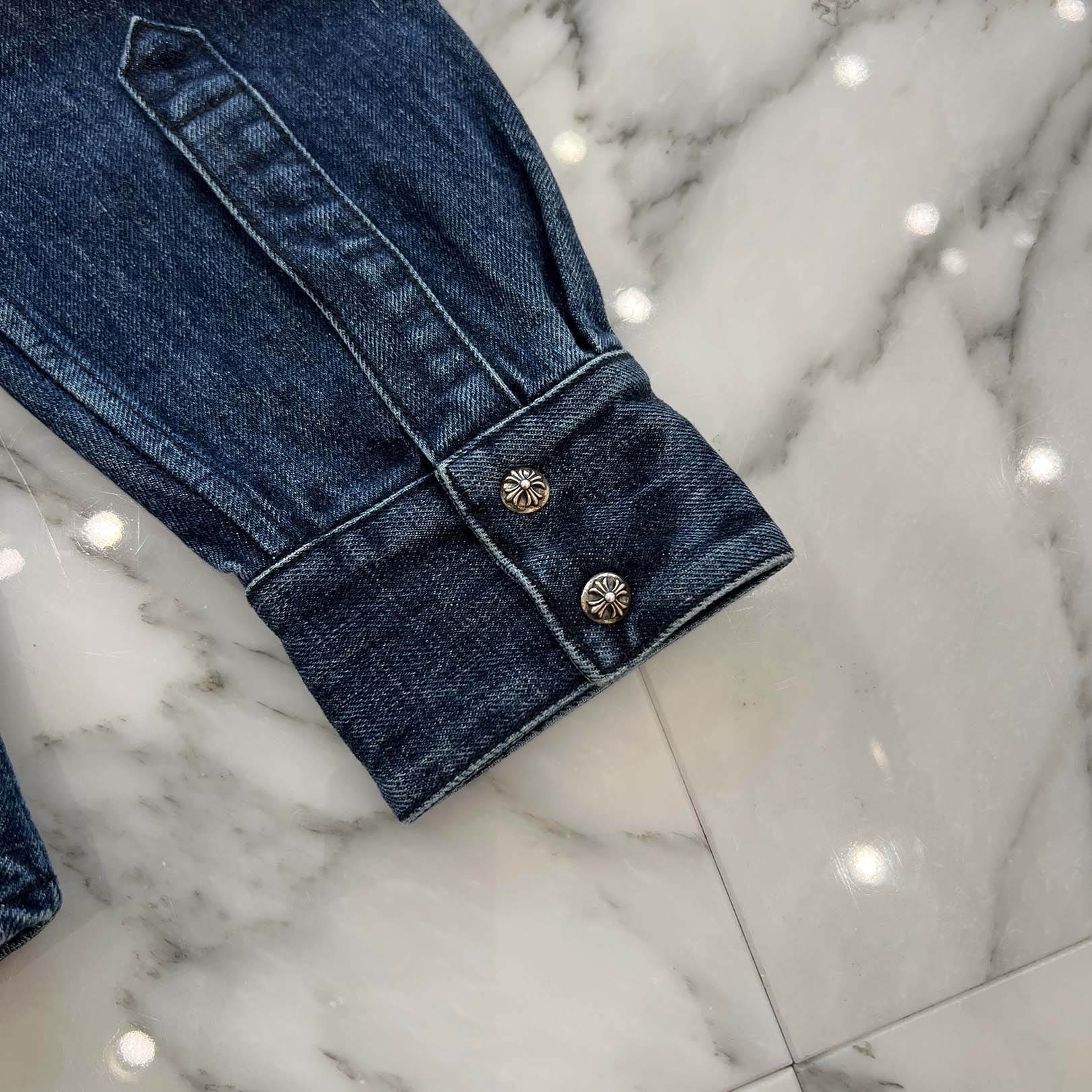 CHROME HEARTS YNOT Denim Cross Patch Shirt Jacket Size L クロムハーツ ワイノット デニムクロスパッチ シャツジャケット サイズL