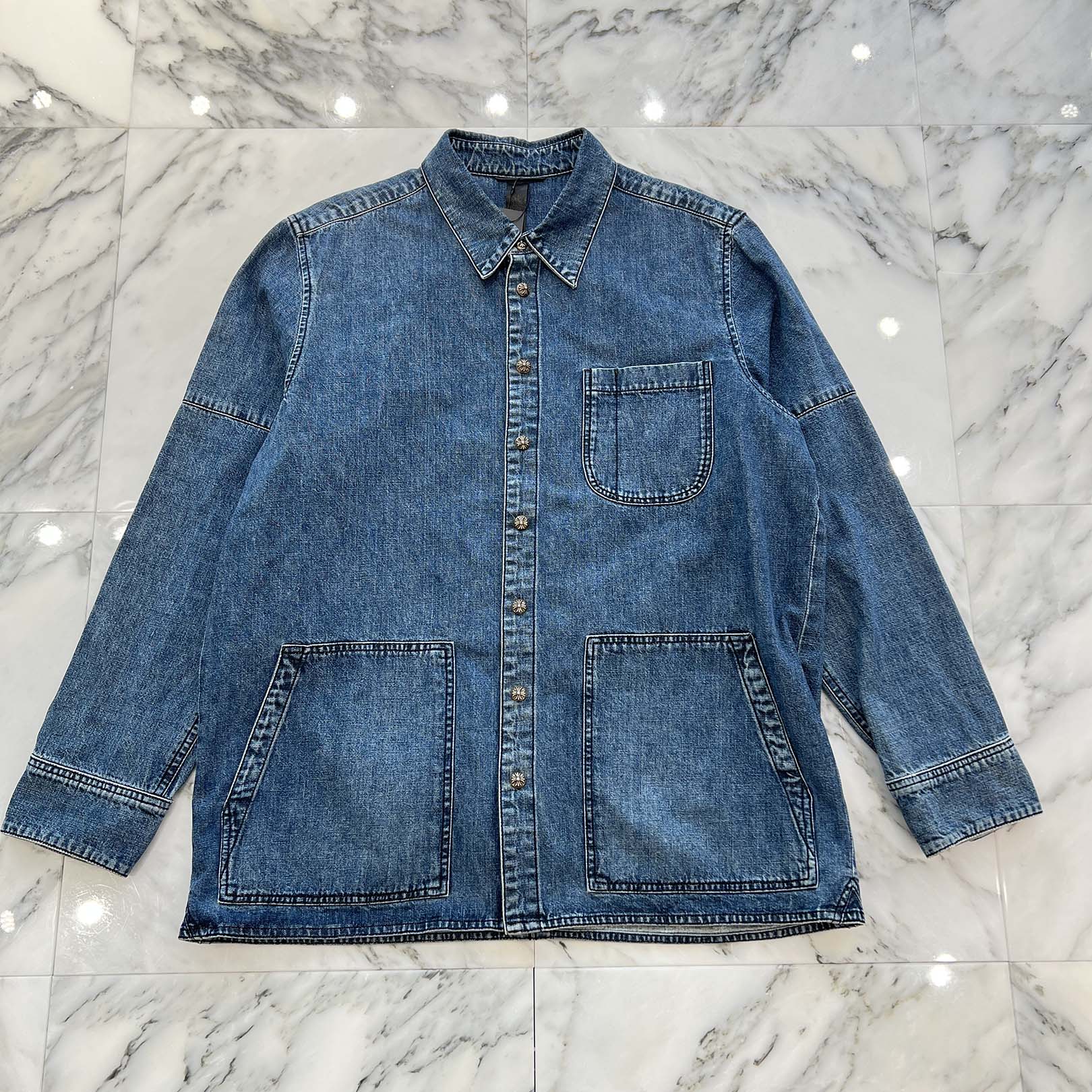 CHROME HEARTS Y NOT Cross Ball Button LAST BITE Denim Shirt Size L クロムハーツ ワイノット クロスボールボタン ラストバイト デニムシャツ サイズL