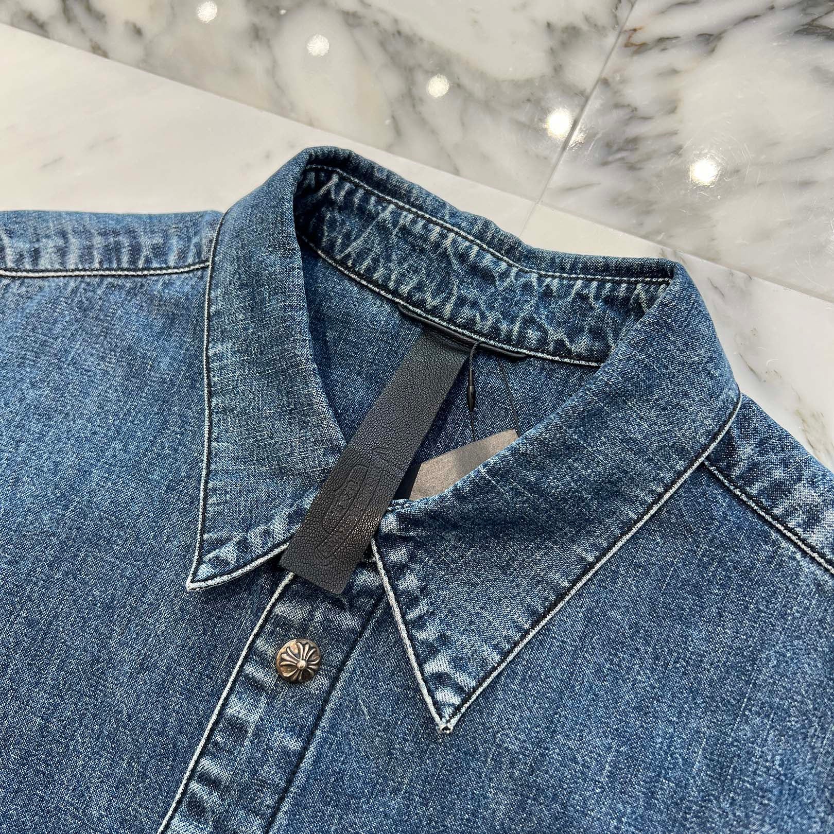 CHROME HEARTS Y NOT Cross Ball Button LAST BITE Denim Shirt Size L クロムハーツ ワイノット クロスボールボタン ラストバイト デニムシャツ サイズL