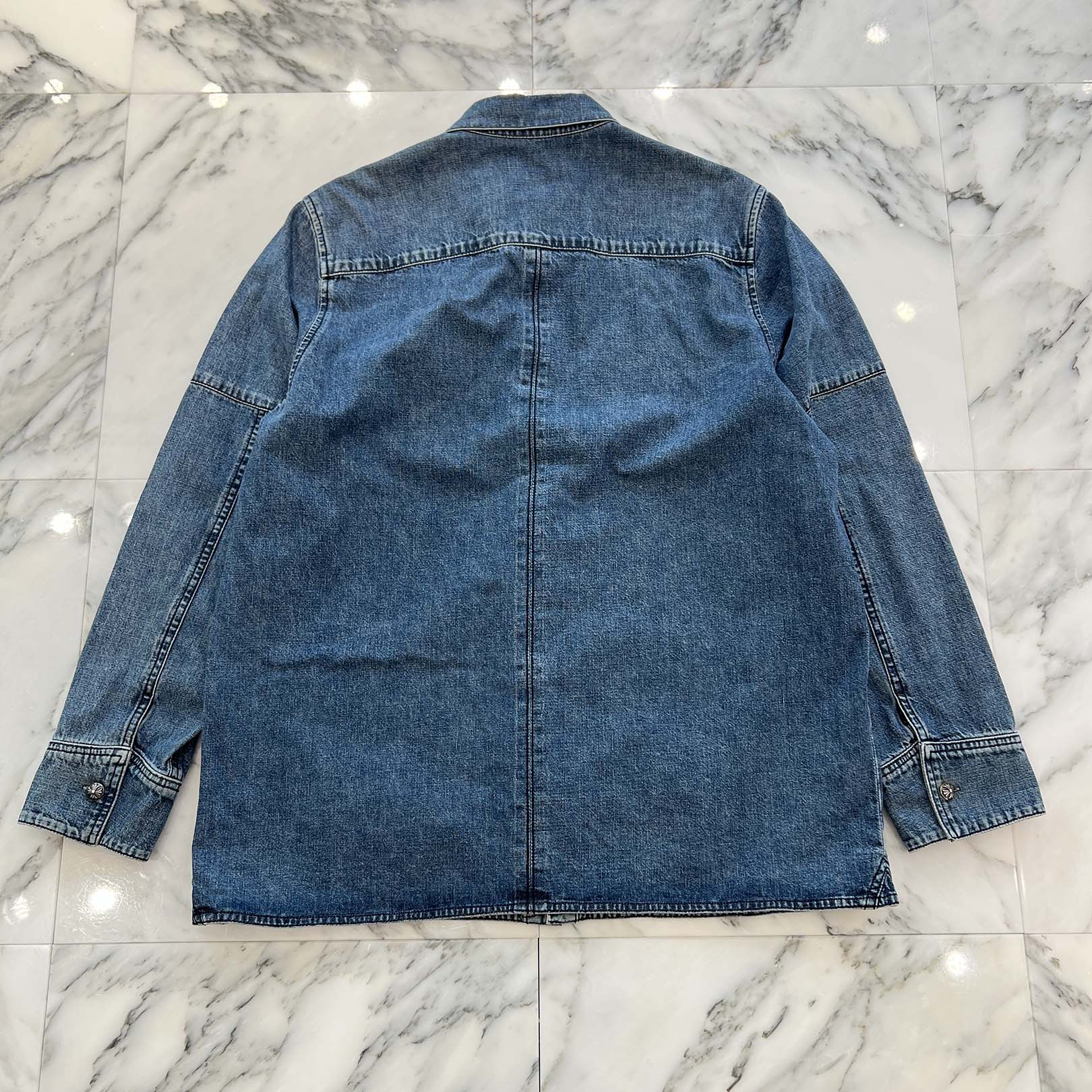 CHROME HEARTS Y NOT Cross Ball Button LAST BITE Denim Shirt Size L クロムハーツ ワイノット クロスボールボタン ラストバイト デニムシャツ サイズL