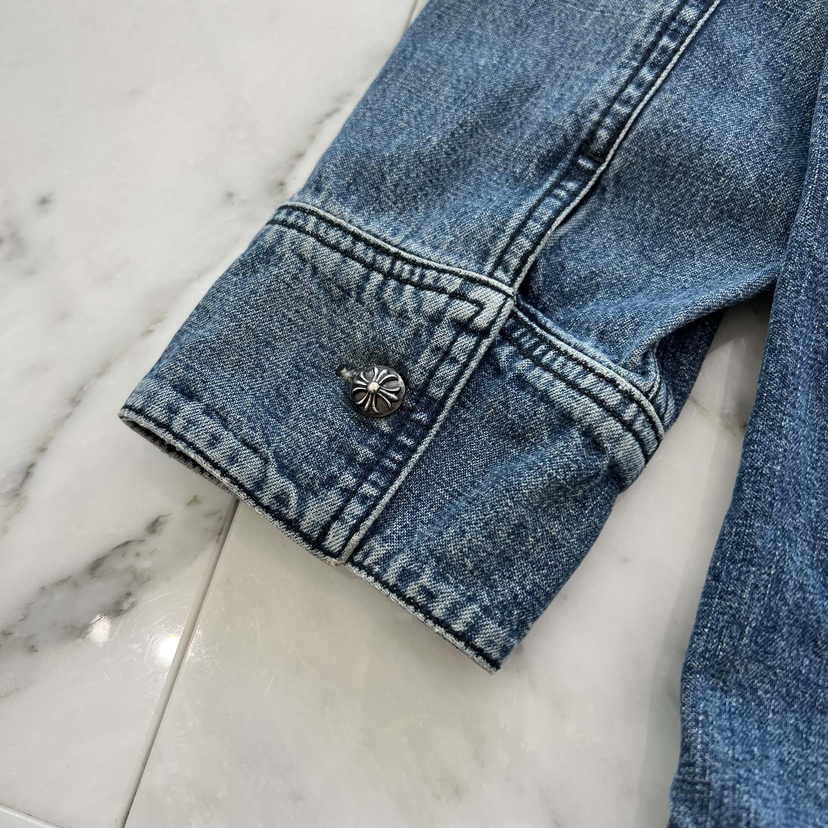 CHROME HEARTS Y NOT Cross Ball Button LAST BITE Denim Shirt Size L クロムハーツ ワイノット クロスボールボタン ラストバイト デニムシャツ サイズL