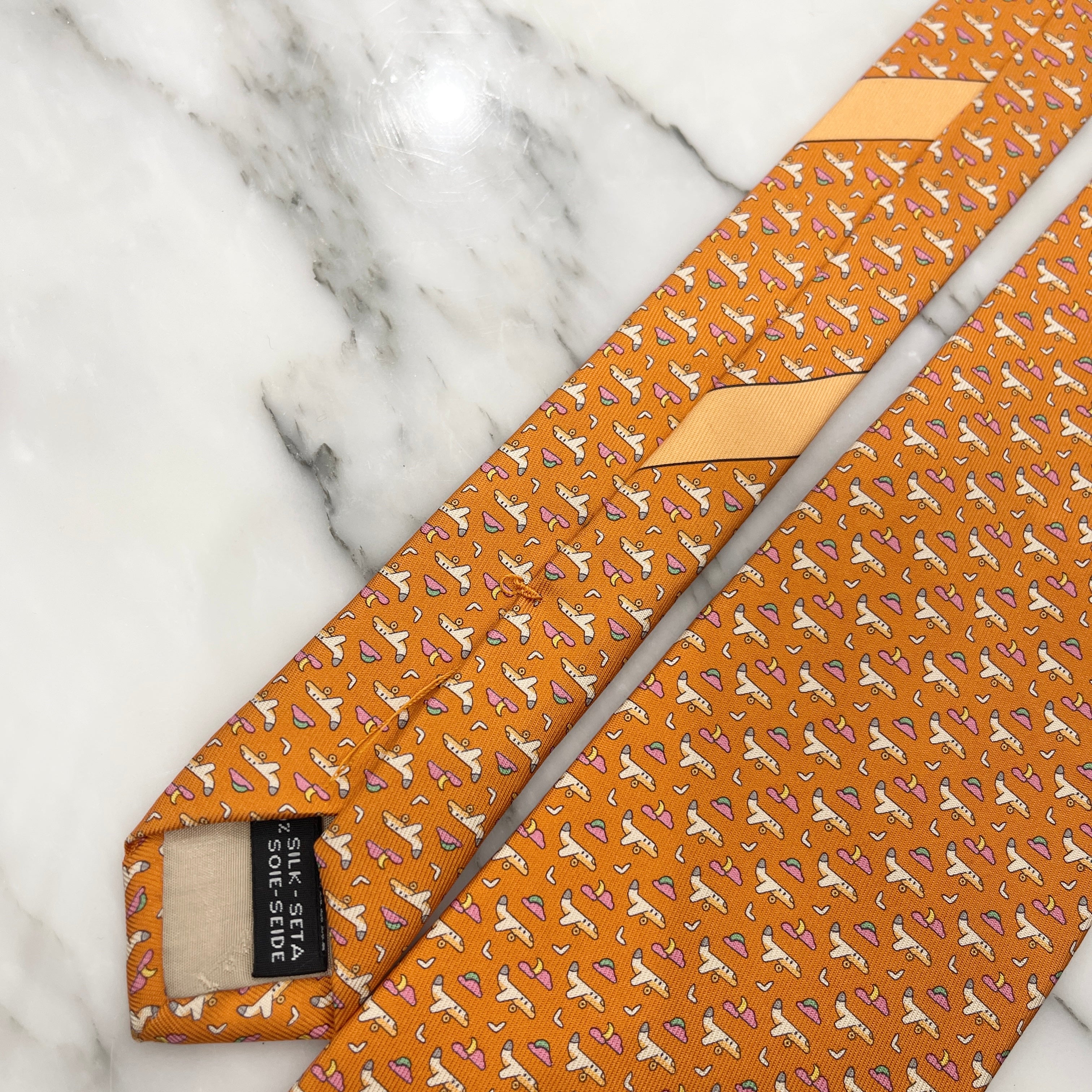 Salvatore Ferragamo Gancini Silk Suit Tie "Airplane Print" サルバトーレフェラガモ ガンチーニ シルク スーツ ネクタイ "飛行機"