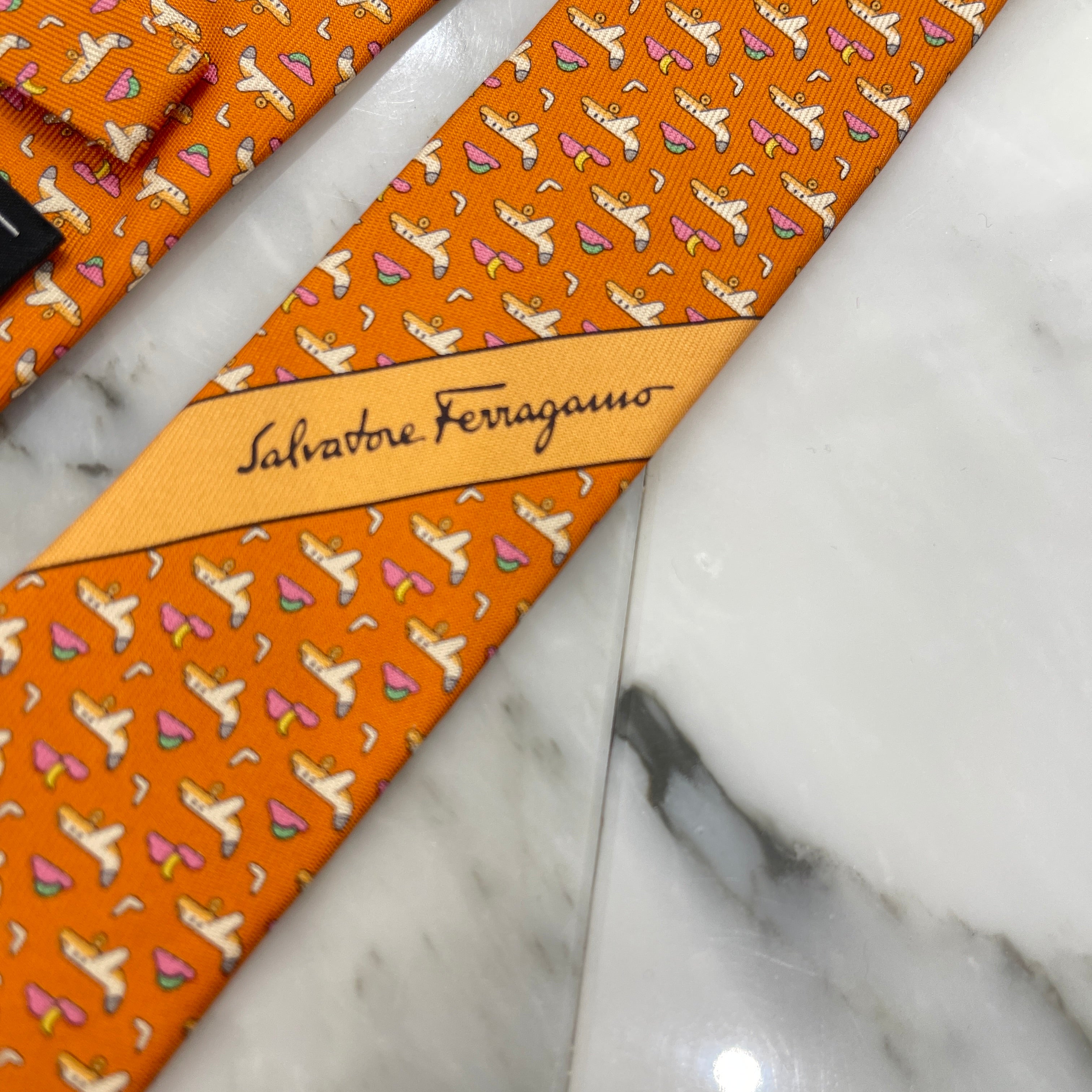 Salvatore Ferragamo Gancini Silk Suit Tie "Airplane Print" サルバトーレフェラガモ ガンチーニ シルク スーツ ネクタイ "飛行機"