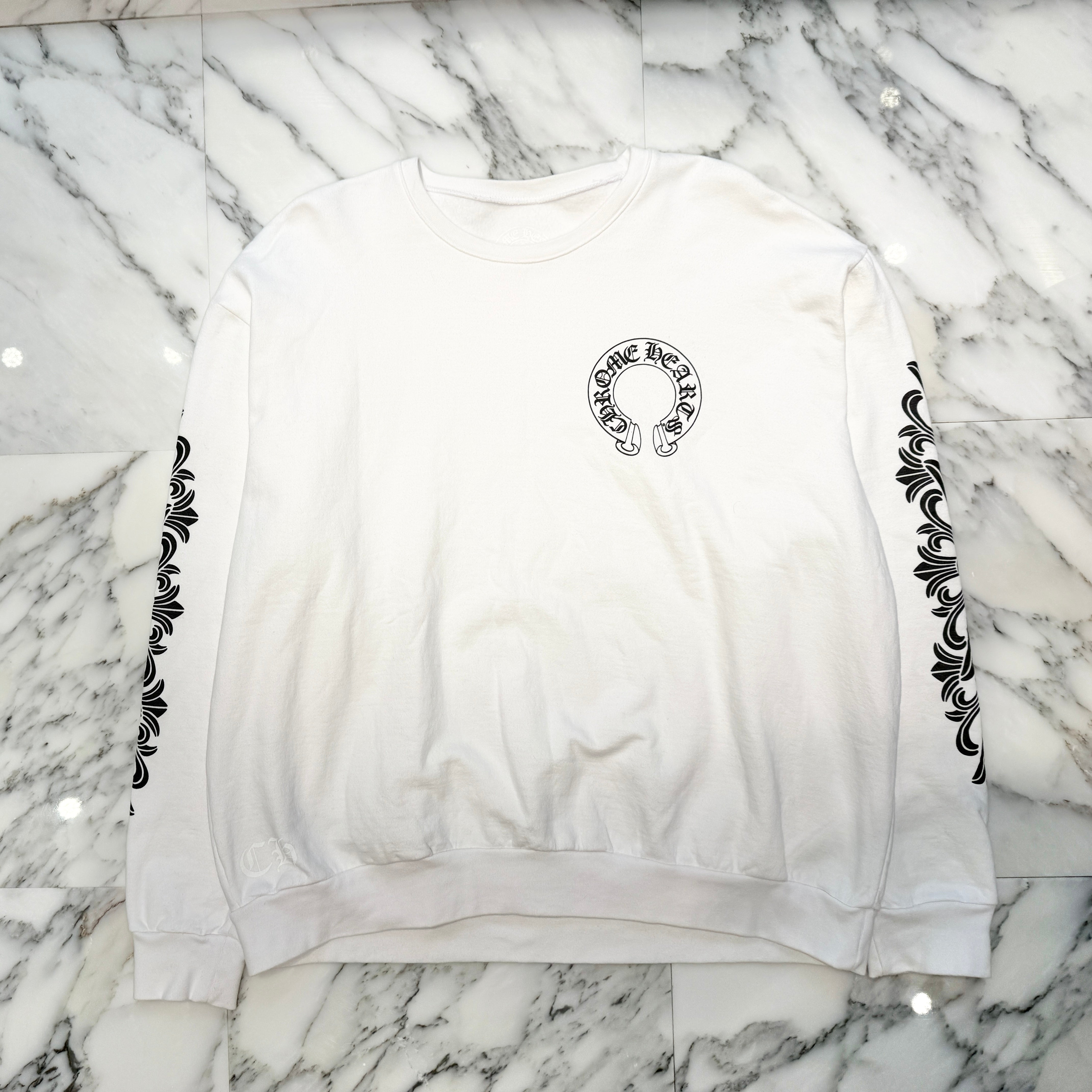 CHROME HEARTS Floral Cross Horseshoe Crewneck Sweat Shirts Size L クロムハーツ フローラルクロス ホースシュー クルーネック スウェットシャツ サイズL