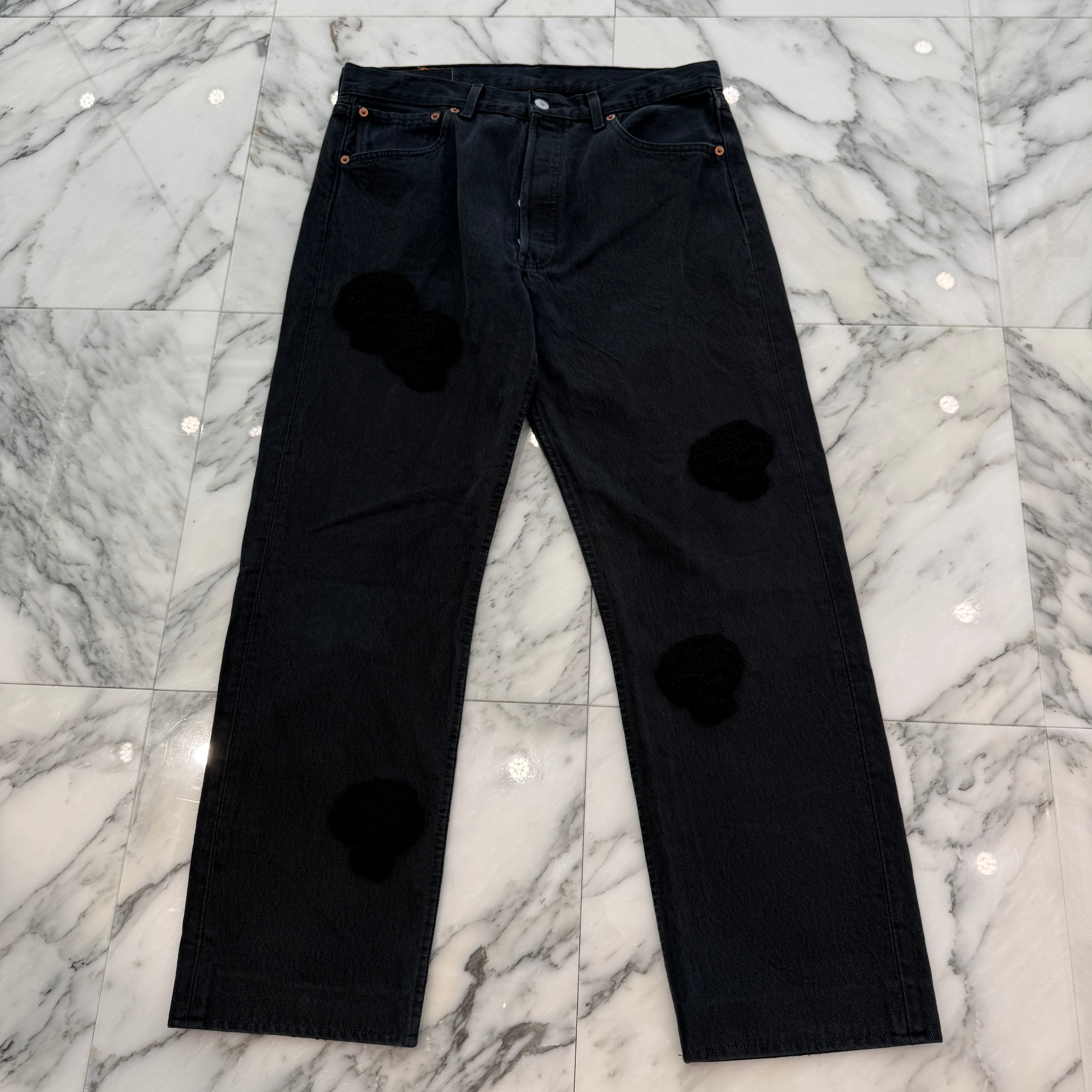 Y.A.R.N × mementos Levi's 501 Body Knit Scull Denim Pants Size W34×L32 ヤーン×メメントス リーバイス 501 ボディ ニットスカル デニムパンツ サイズW34×L32