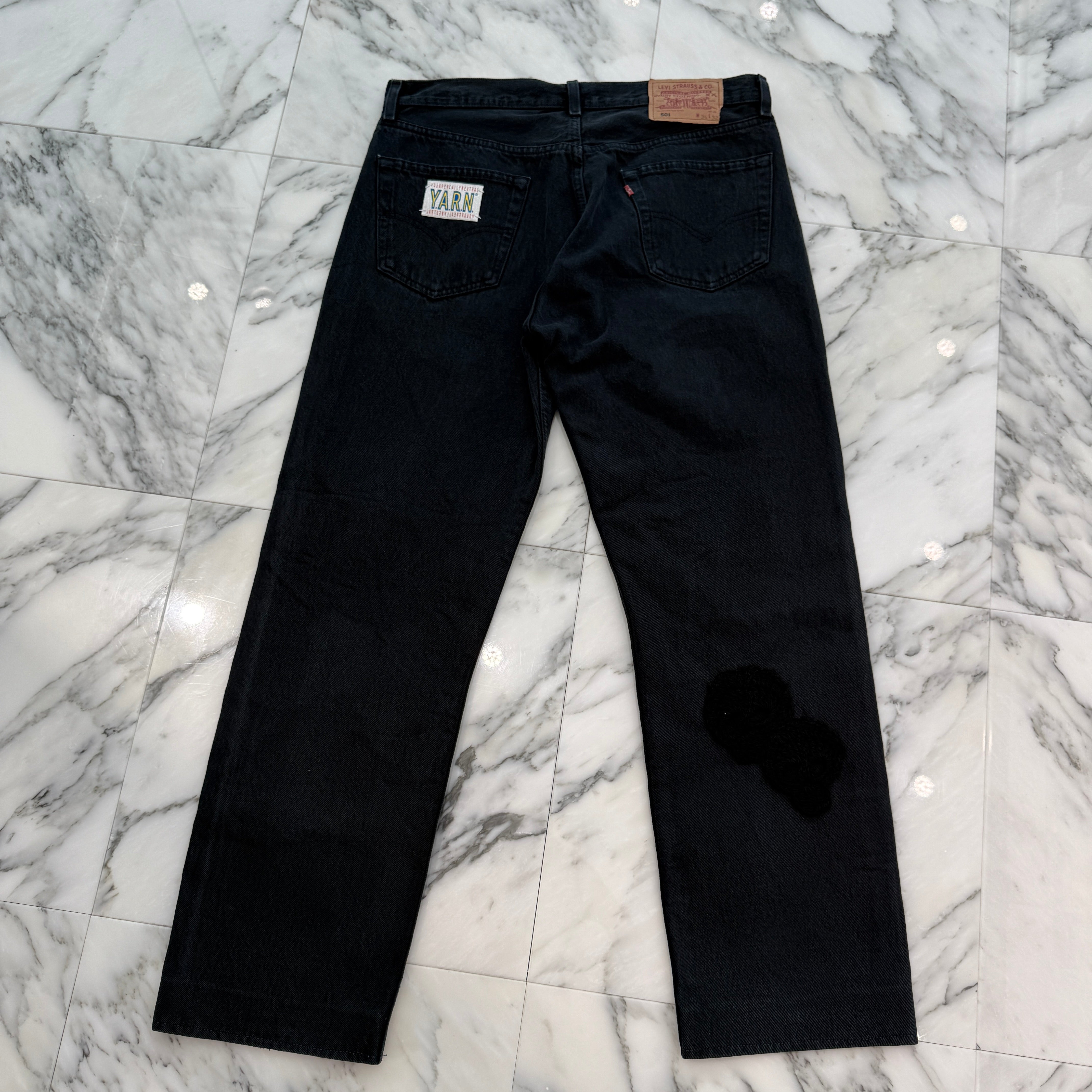 Y.A.R.N × mementos Levi's 501 Body Knit Scull Denim Pants Size W34×L32 ヤーン×メメントス リーバイス 501 ボディ ニットスカル デニムパンツ サイズW34×L32