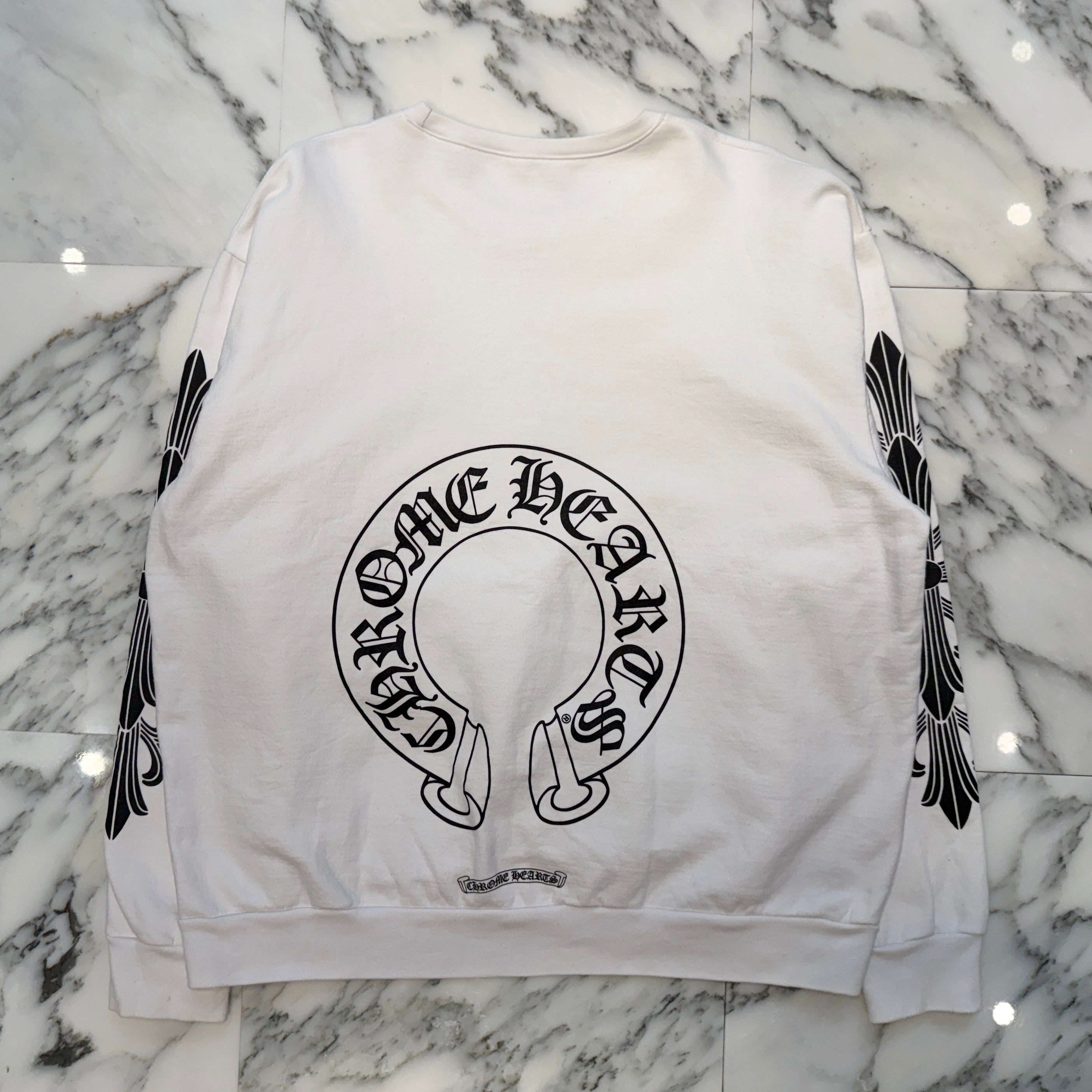 CHROME HEARTS Floral Cross Horseshoe Crewneck Sweat Shirts Size L クロムハーツ フローラルクロス ホースシュー クルーネック スウェットシャツ サイズL