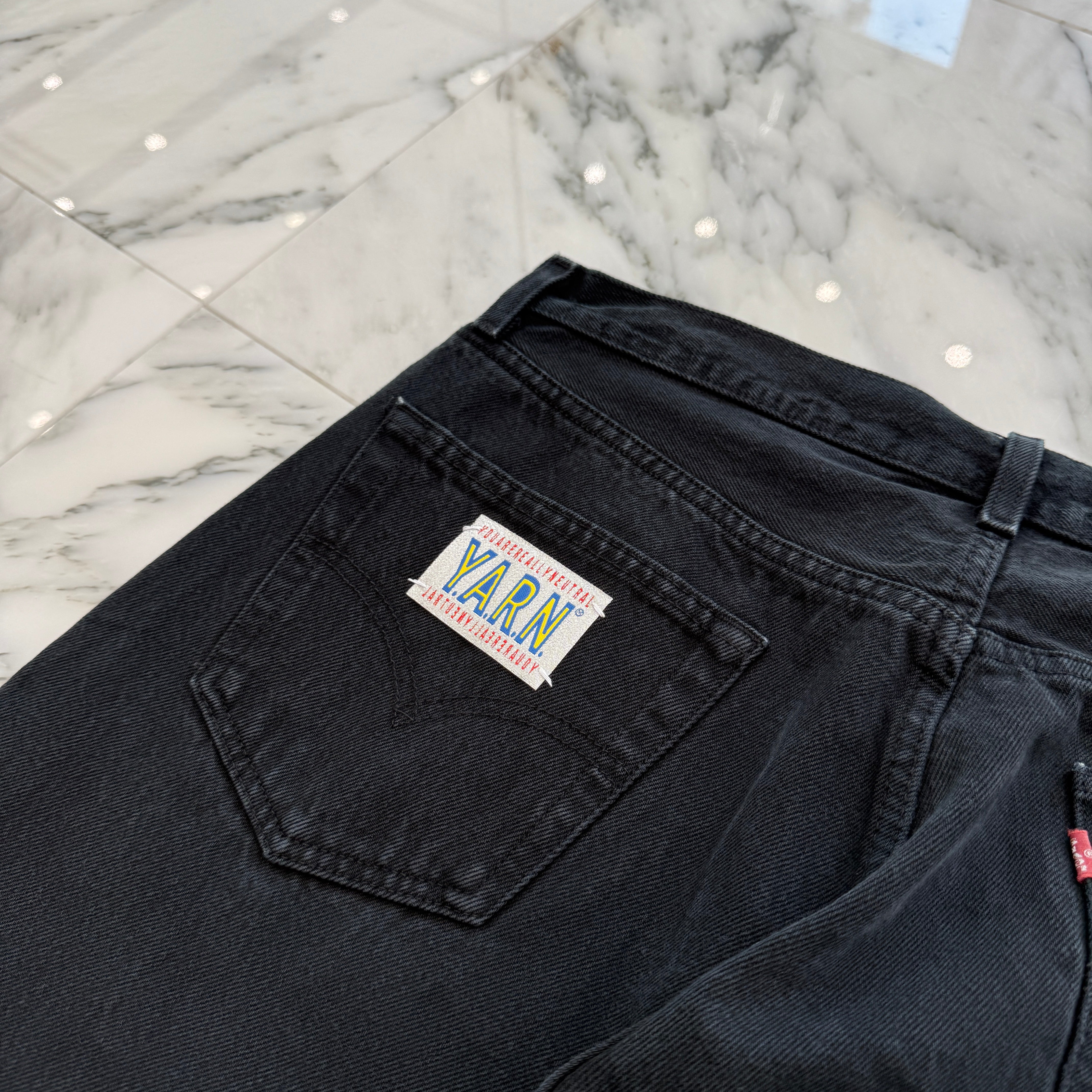 Y.A.R.N × mementos Levi's 501 Body Knit Scull Denim Pants Size W34×L32 ヤーン×メメントス リーバイス 501 ボディ ニットスカル デニムパンツ サイズW34×L32