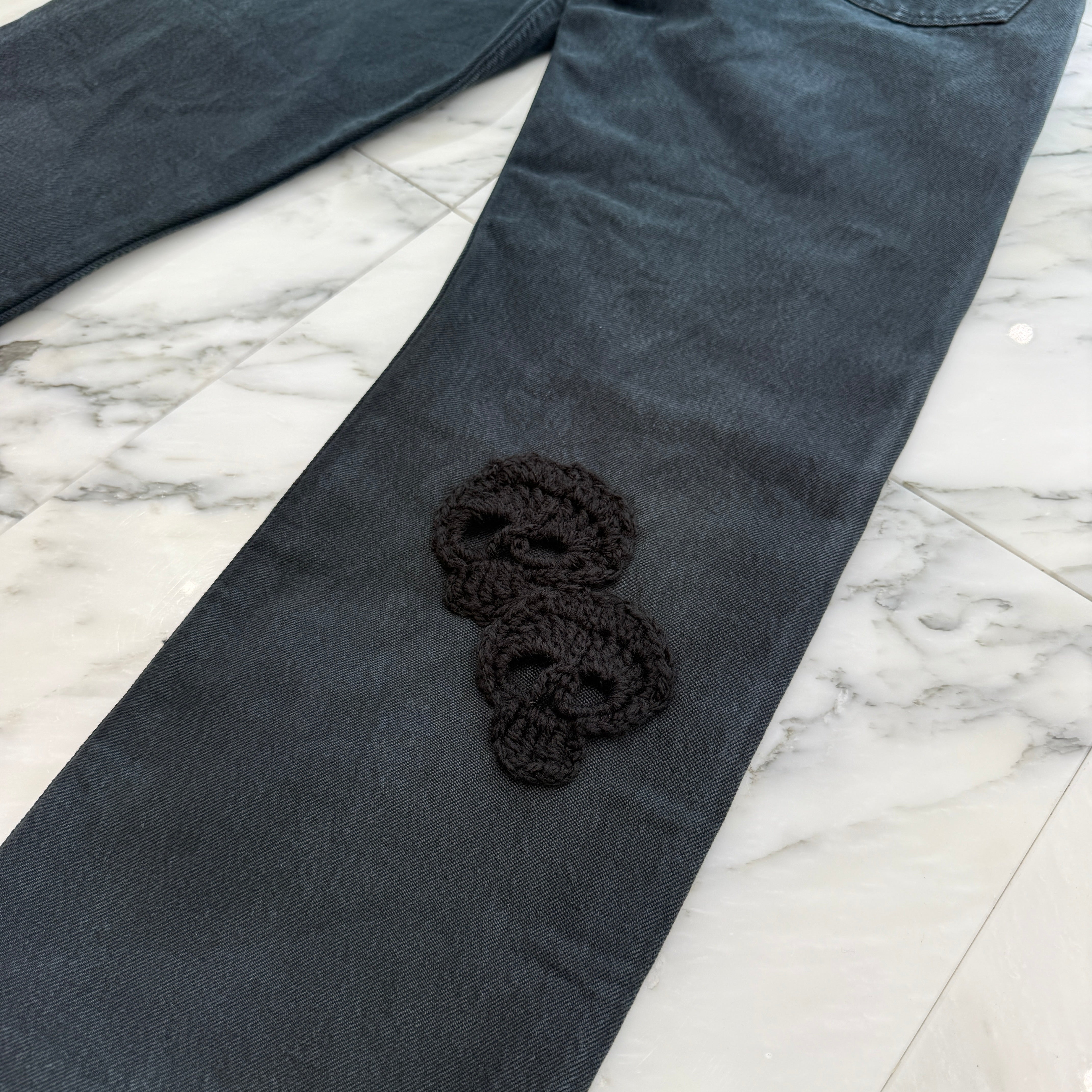 Y.A.R.N × mementos Levi's 501 Body Knit Scull Denim Pants Size W34×L32 ヤーン×メメントス リーバイス 501 ボディ ニットスカル デニムパンツ サイズW34×L32