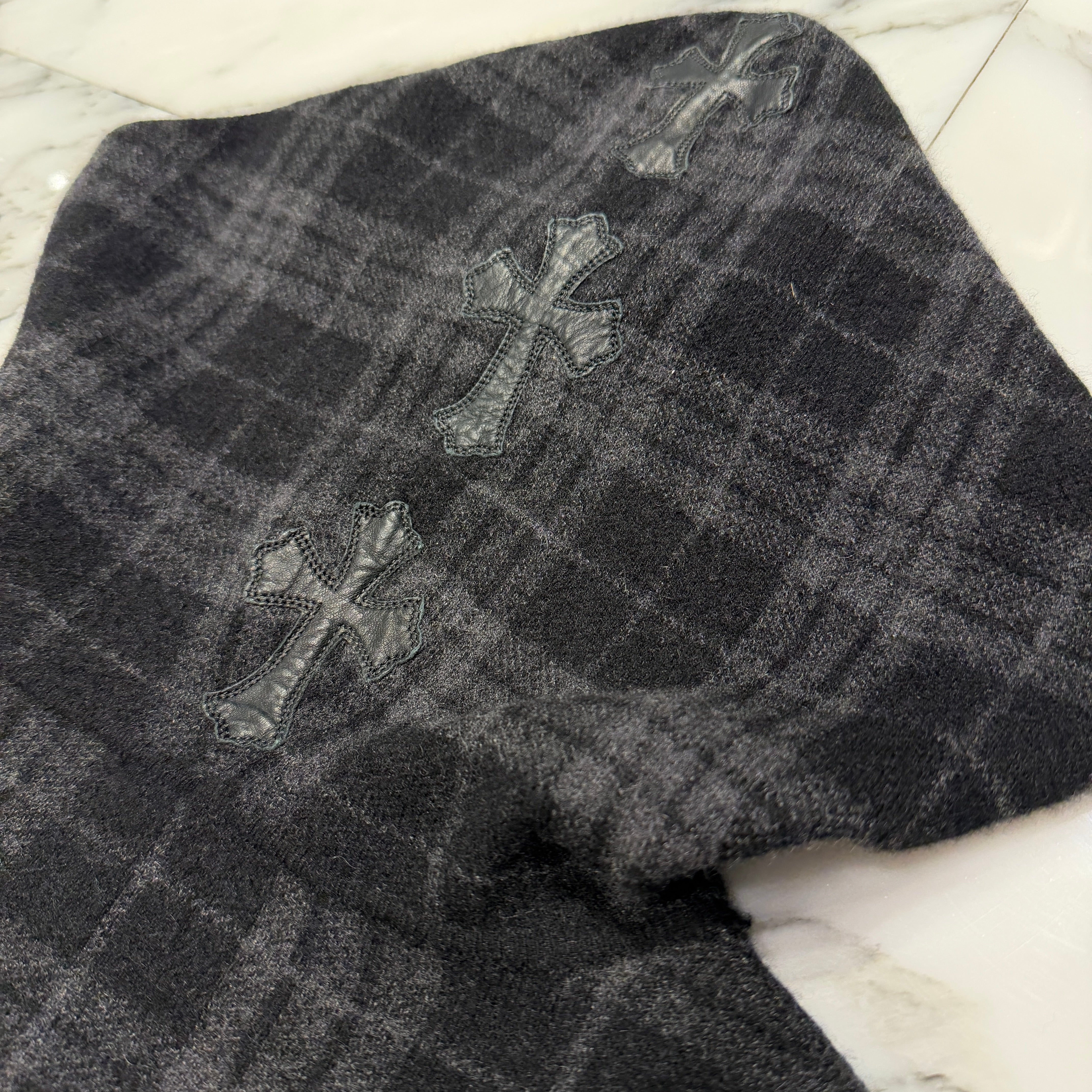 CHROME HEARTS Y NOT Leather Cross Patch Cashmere Zip Up Hoodie Size M クロムハーツ ワイノット レザークロスパッチ カシミヤ ジップアップ フーディ サイズM