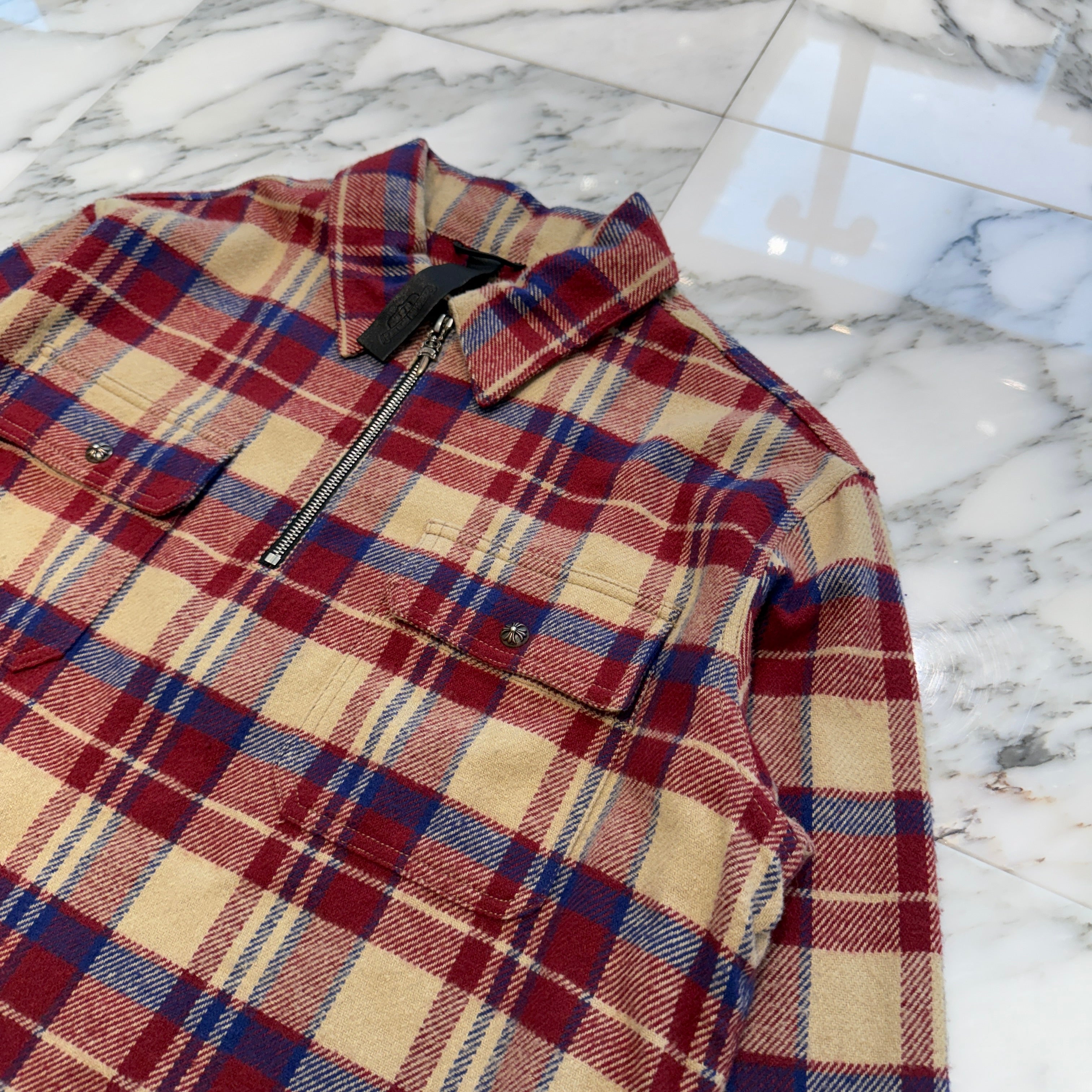 CHROME HEARTS Y NOT UNDER DOG Half Zip Pullover Check Shirt Size M クロムハーツ ワイノット アンダードッグ ハーフジップ プルオーバーチェックシャツ サイズM