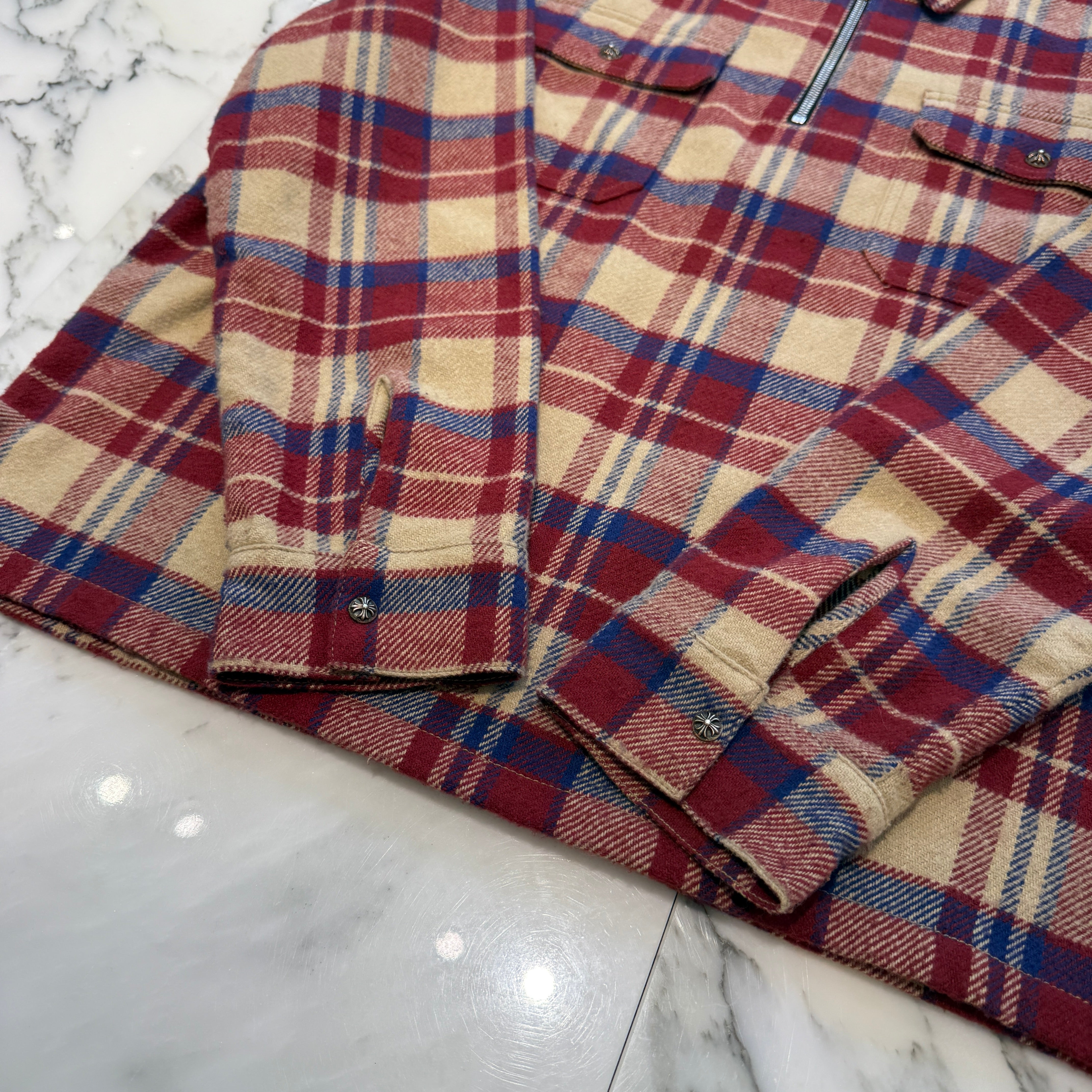 CHROME HEARTS Y NOT UNDER DOG Half Zip Pullover Check Shirt Size M クロムハーツ ワイノット アンダードッグ ハーフジップ プルオーバーチェックシャツ サイズM