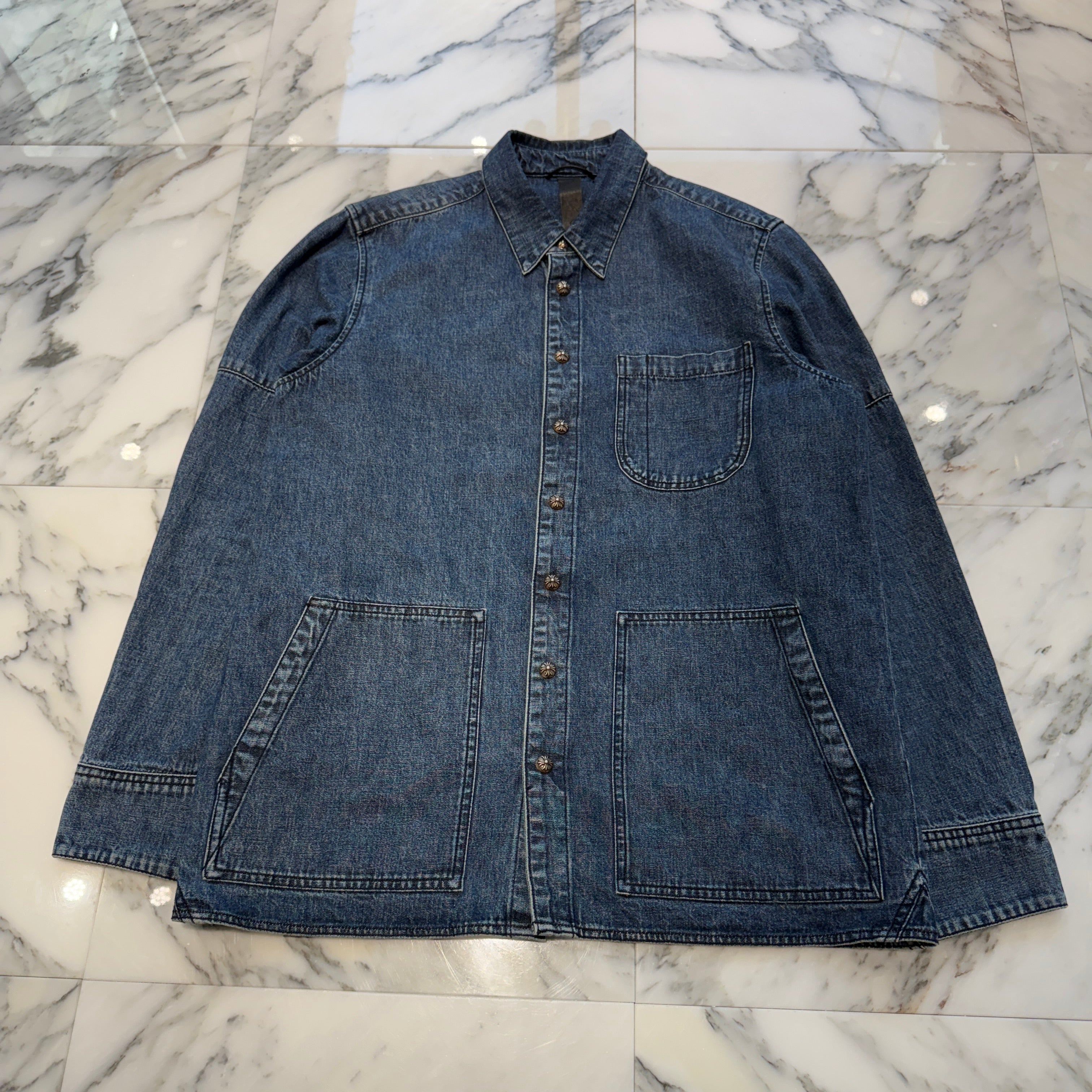 CHROME HEARTS Y NOT Cross Ball Button LAST BITE Denim Shirt Size M クロムハーツ ワイノット クロスボールボタン ラストバイト デニムシャツ サイズM