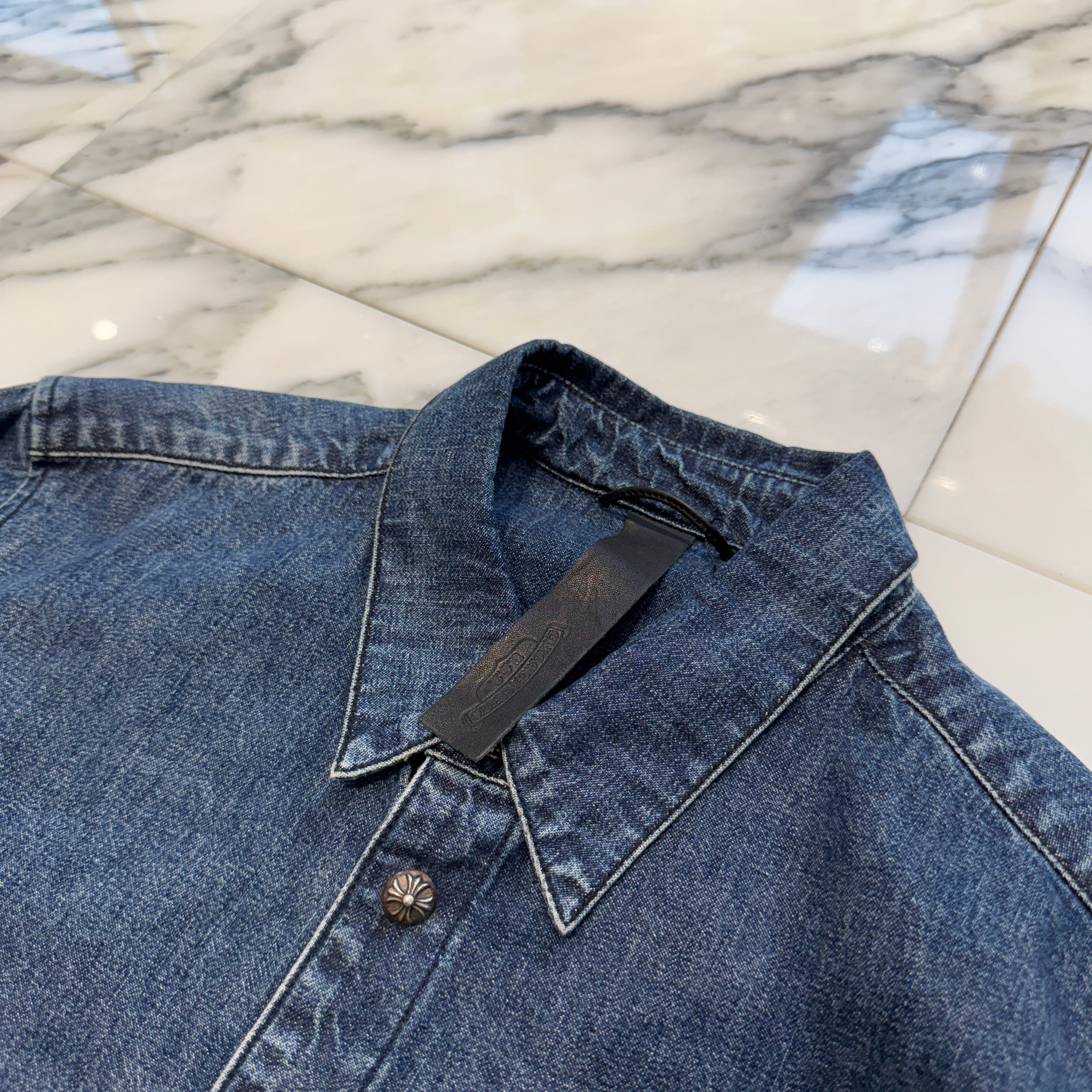 CHROME HEARTS Y NOT Cross Ball Button LAST BITE Denim Shirt Size M クロムハーツ ワイノット クロスボールボタン ラストバイト デニムシャツ サイズM