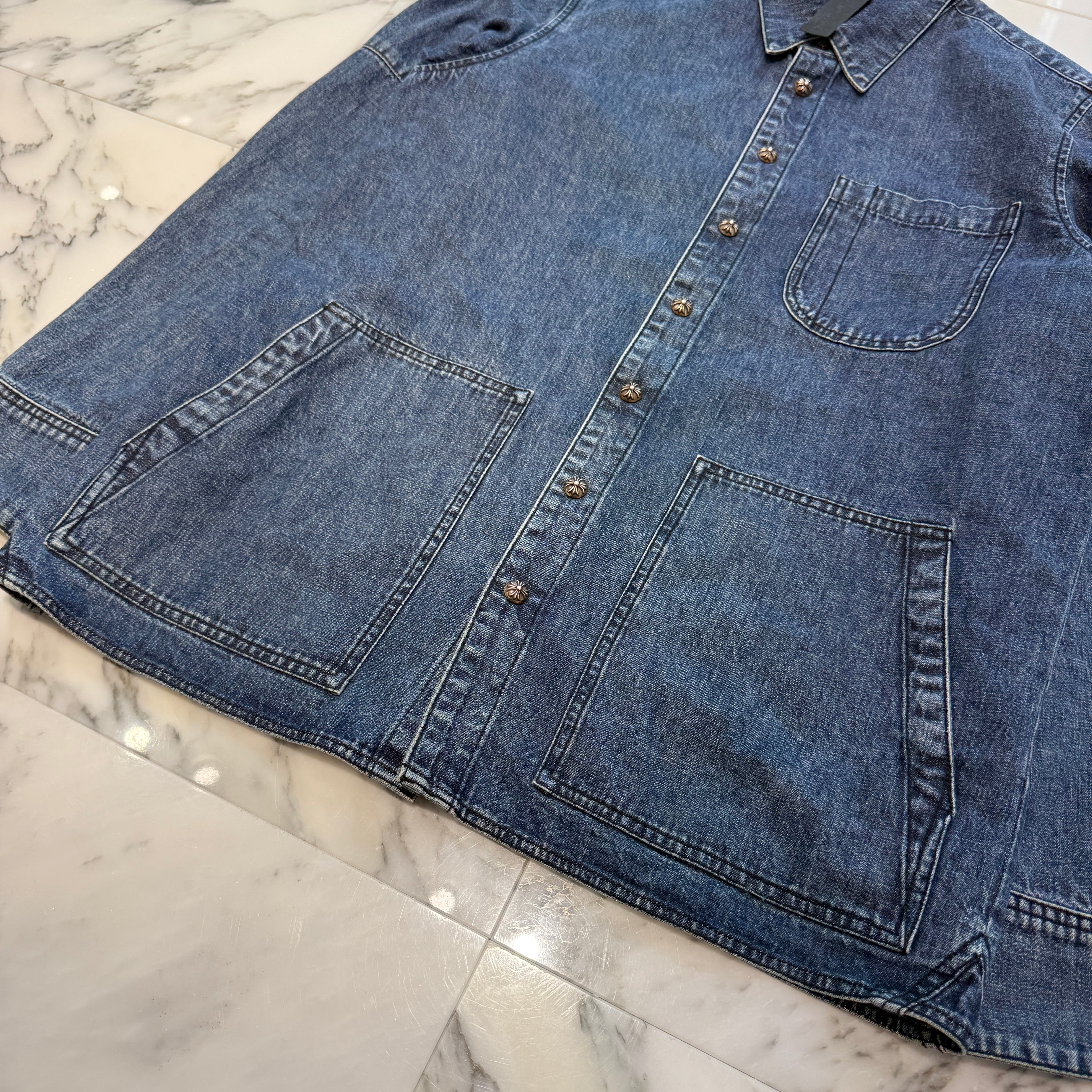 CHROME HEARTS Y NOT Cross Ball Button LAST BITE Denim Shirt Size M クロムハーツ ワイノット クロスボールボタン ラストバイト デニムシャツ サイズM