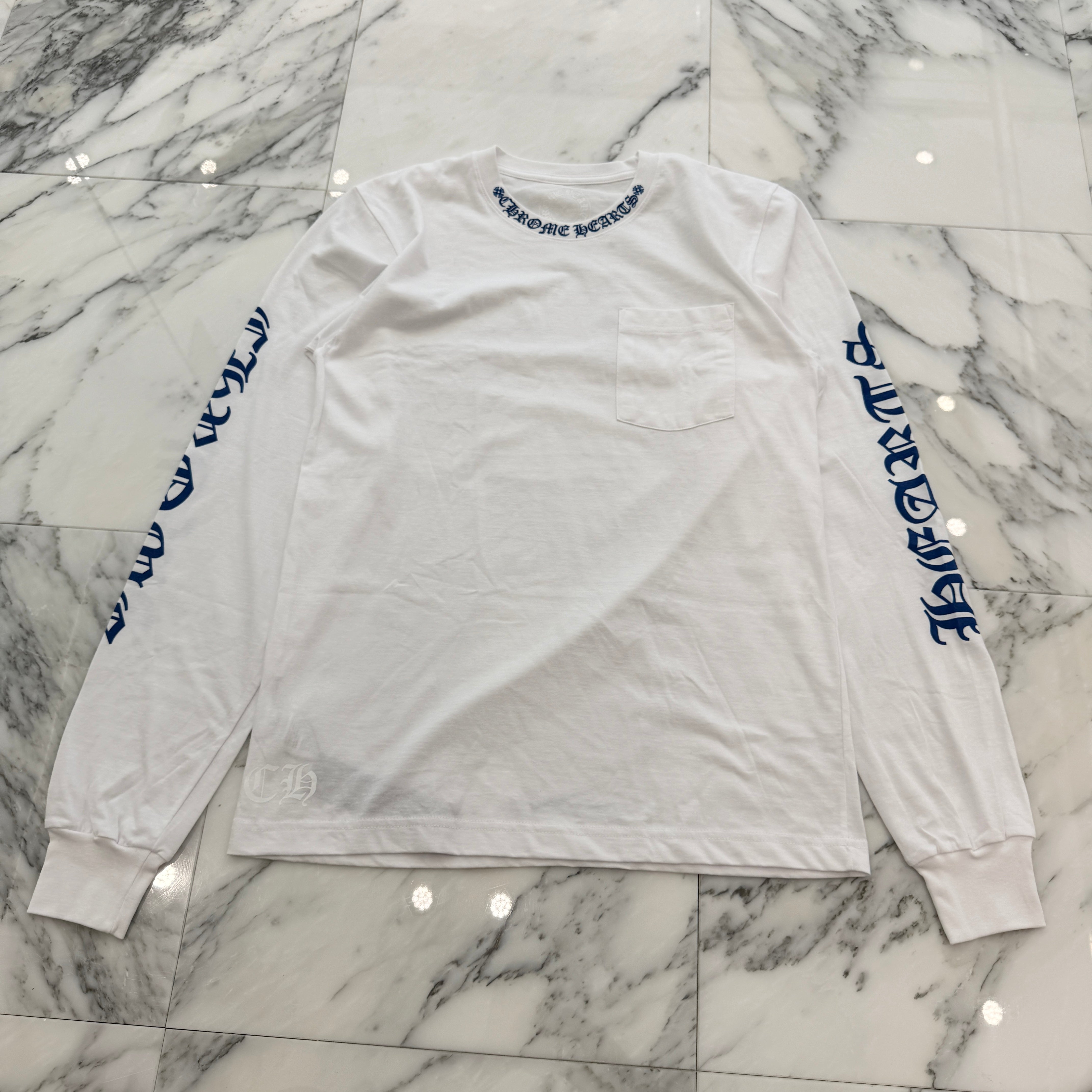 美品 CHROME HEARTS オールドイングリッシュ 長袖T CHROME HEARTS 2025SS Old English Neck Logo Neon Blue Long