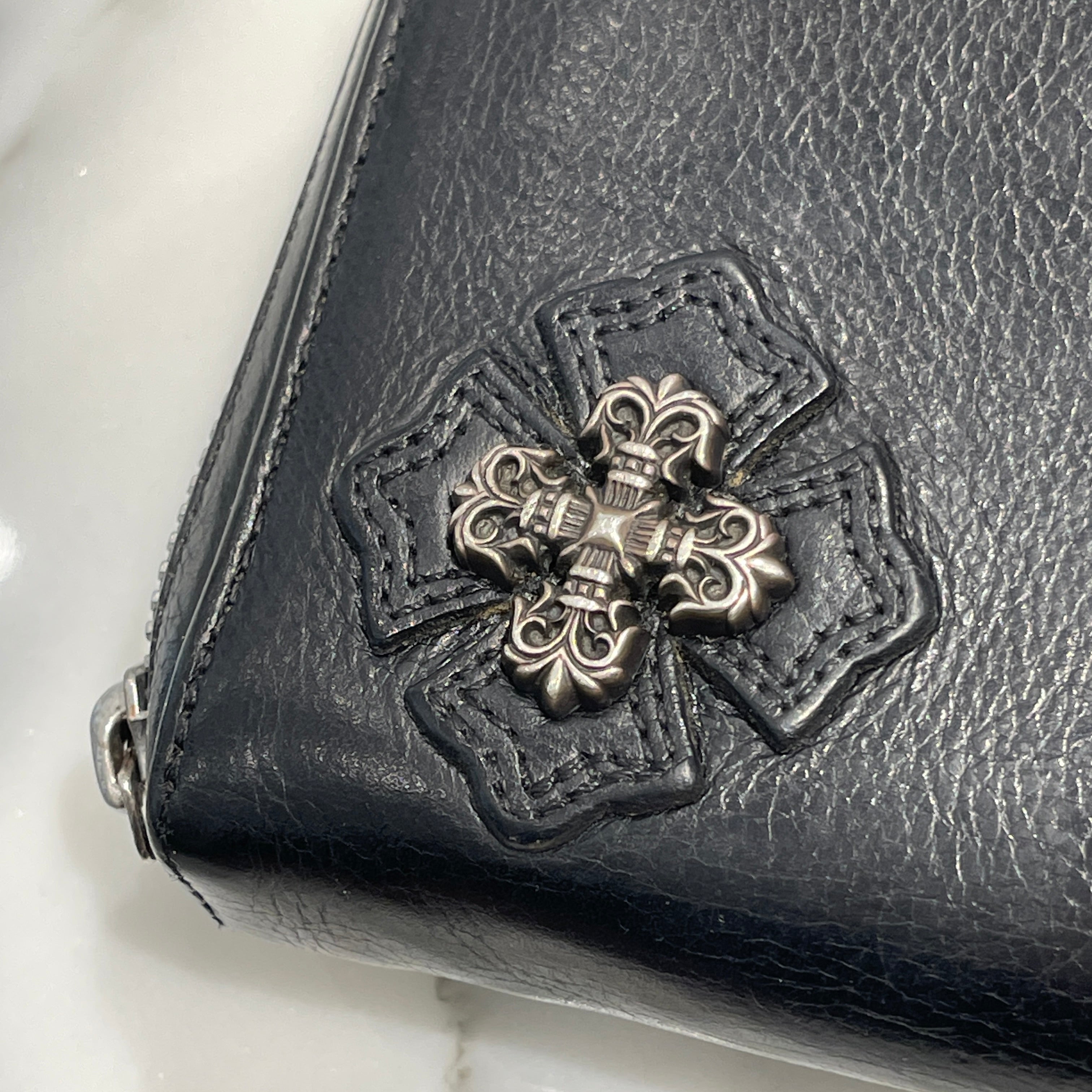 CHROME HEARTS Filigree Plus Leather Patch Round Zip Wallet クロムハーツ フィリグリープラス レザーパッチ ウォレット