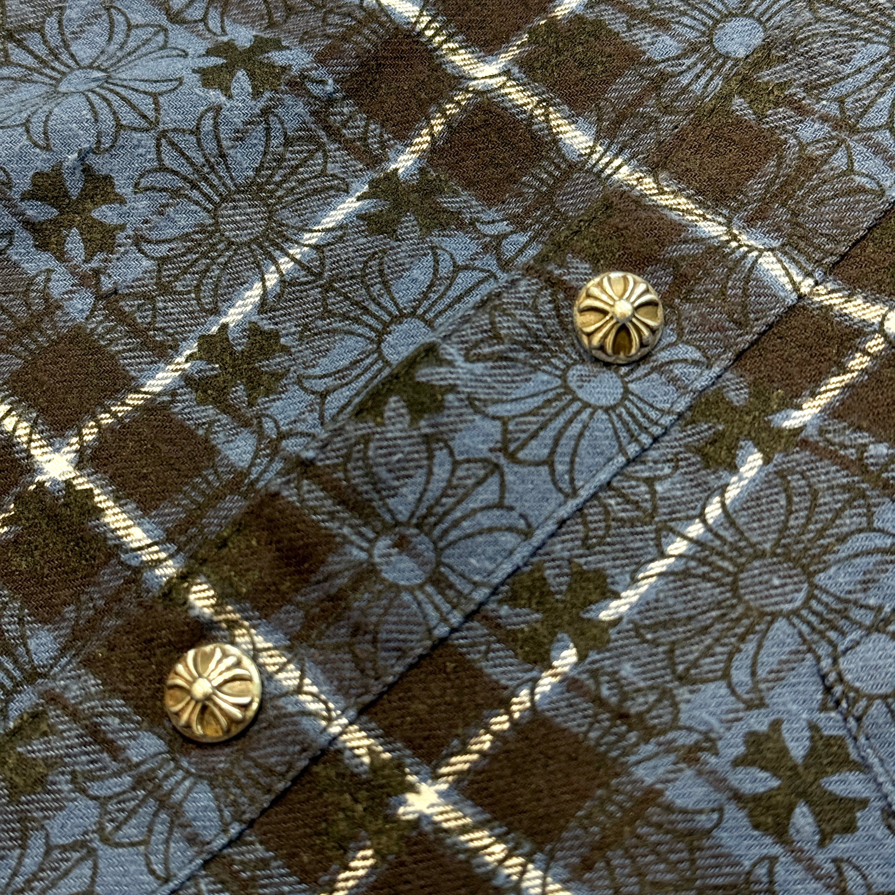 CHROME HEARTS Loose Ends Cross Leather Patch Check Shirt Size S クロムハーツ ルーズエンド クロスレザーパッチ チェック シャツ サイズS