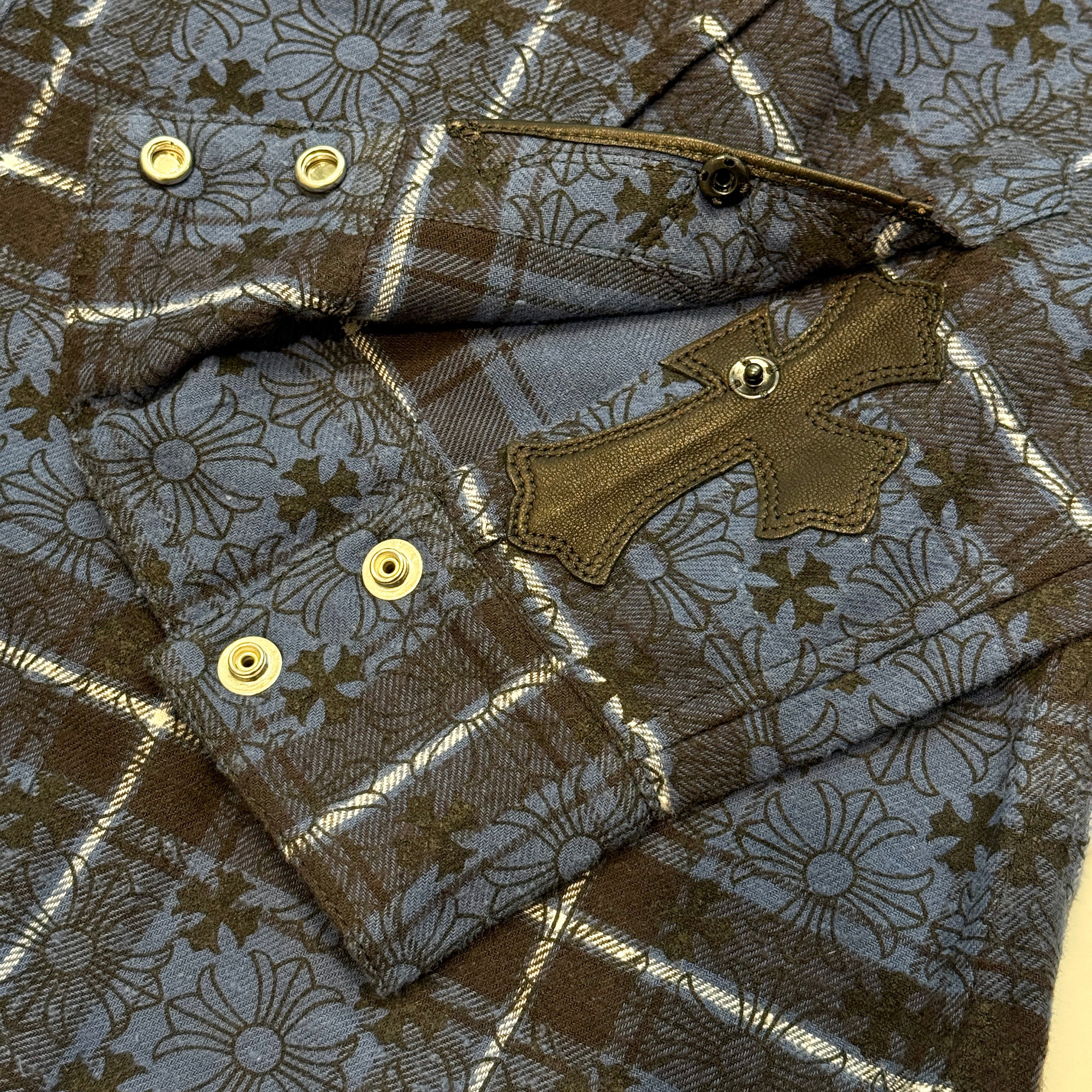 CHROME HEARTS Loose Ends Cross Leather Patch Check Shirt Size S クロムハーツ ルーズエンド クロスレザーパッチ チェック シャツ サイズS