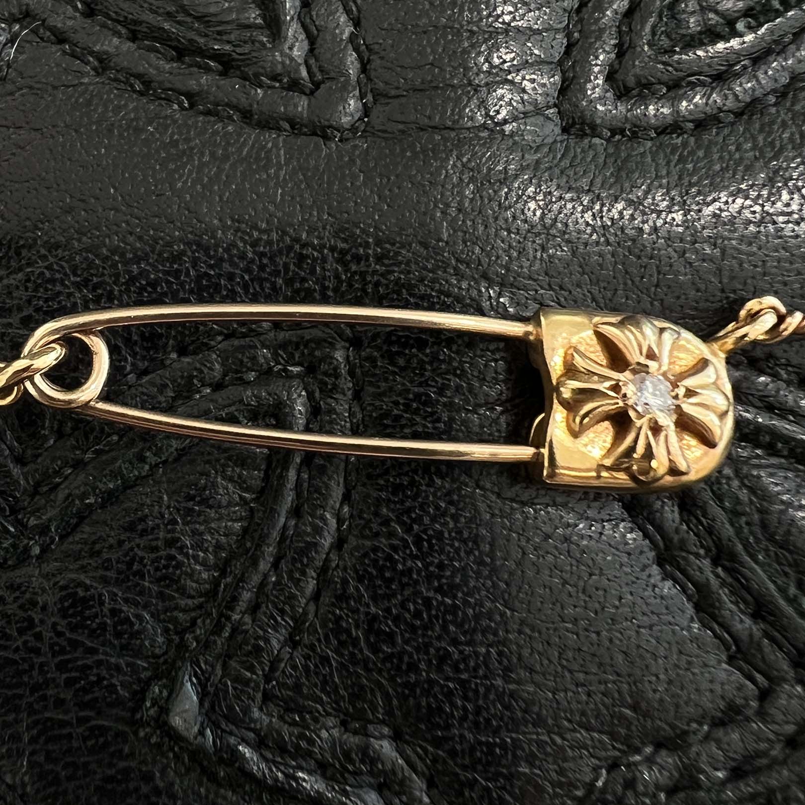 CHROME HEARTS 22K Safety Pin 1 Diamond Twist Chain Necklace Size