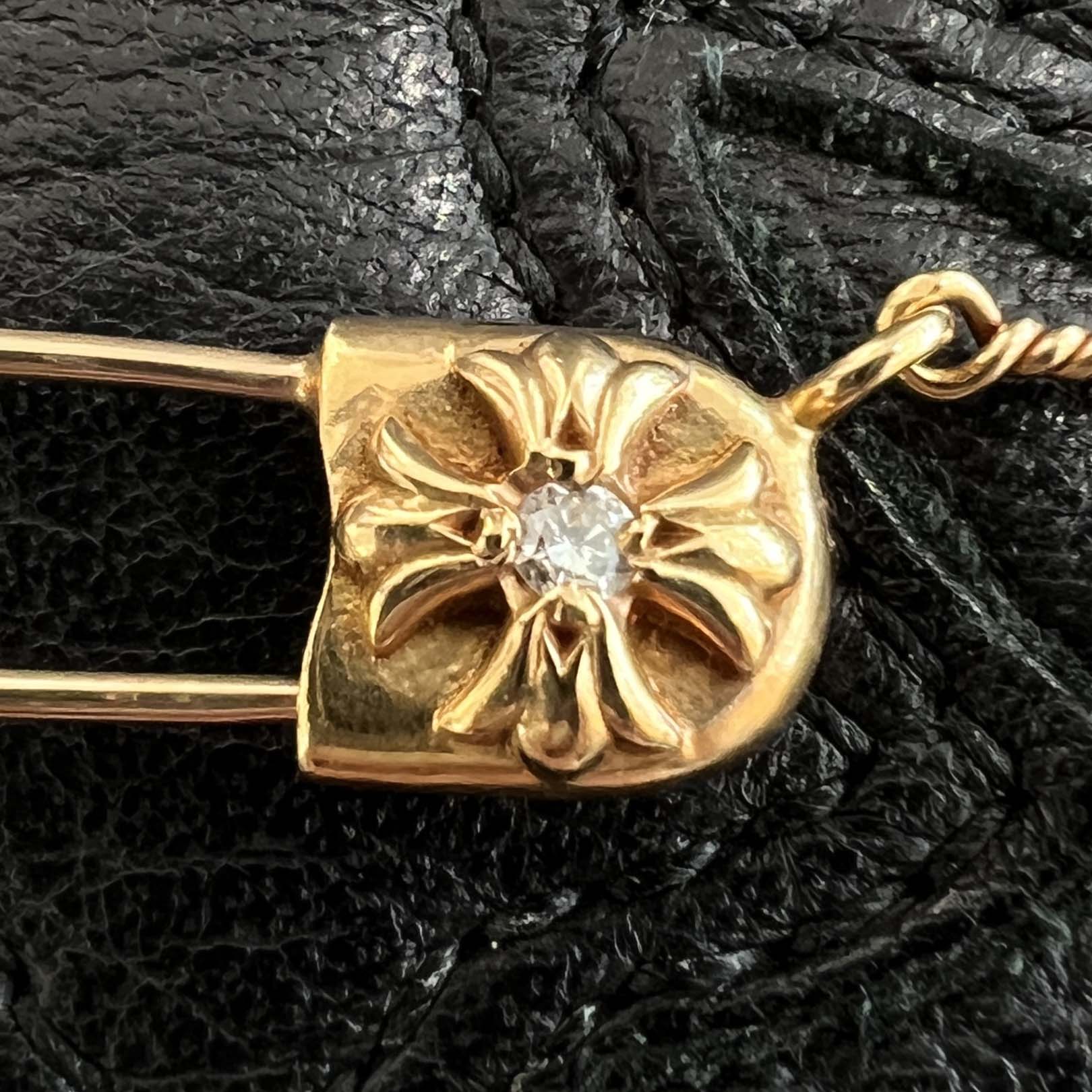 CHROME HEARTS 22K Safety Pin 1 Diamond Twist Chain Necklace Size